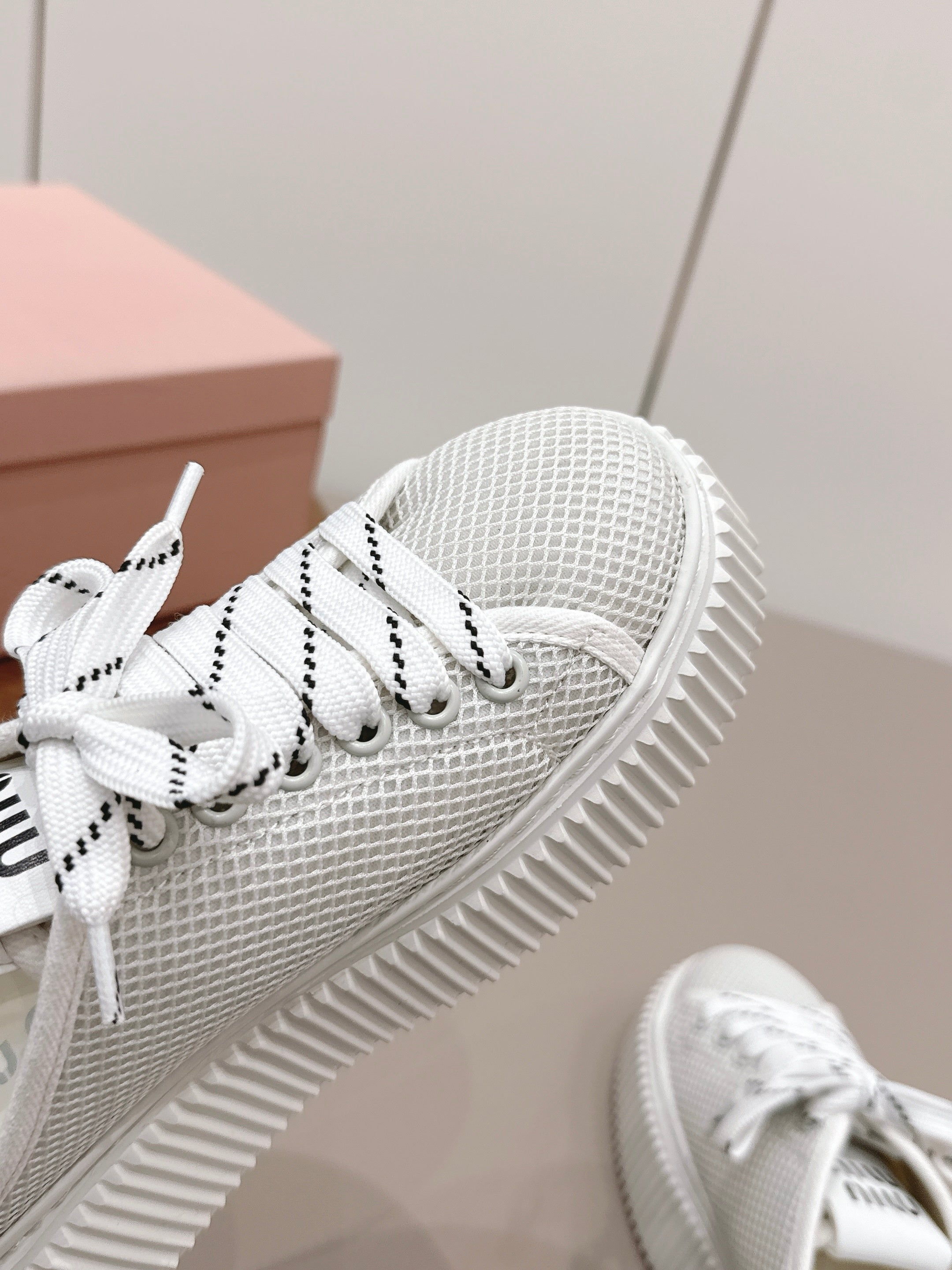 Miu Flatform Sneaker Mules White Mesh 738383