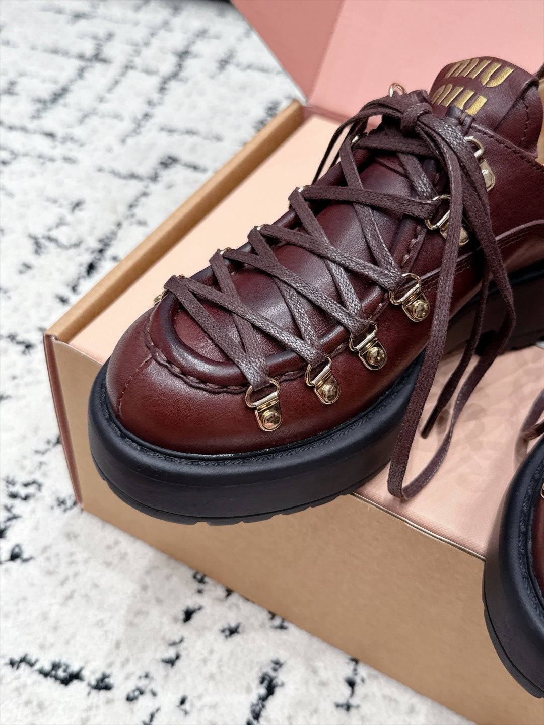 Miu Miu 26s Lace-up Loafers Caffe Leather 144419