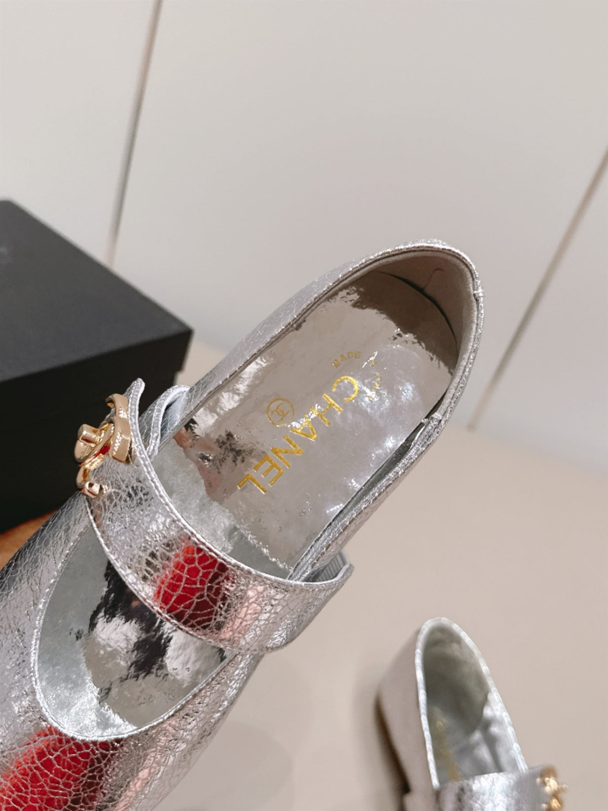 CC 26s Mary Jane Flats Silver Metallic Calfskin 175859