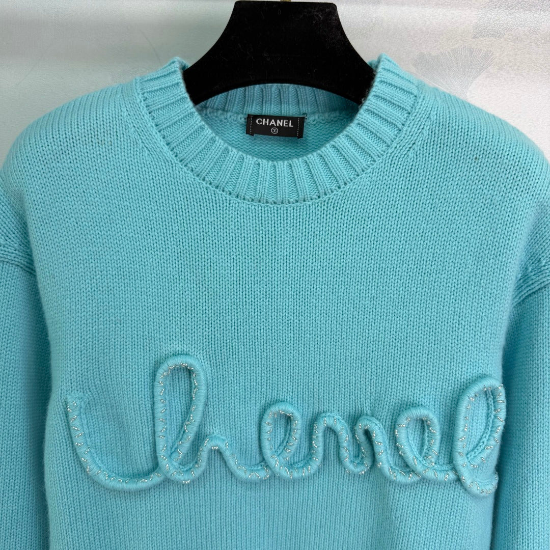 CC Beaded Crochet Knit Pullover Sweater Cashemere 345167