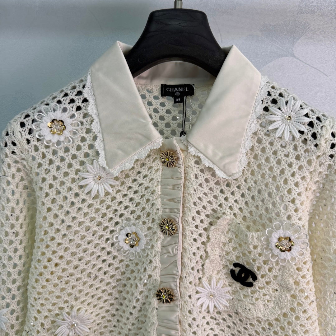 CC 26s Crochet Knit Cardigan Cream Wool 413369