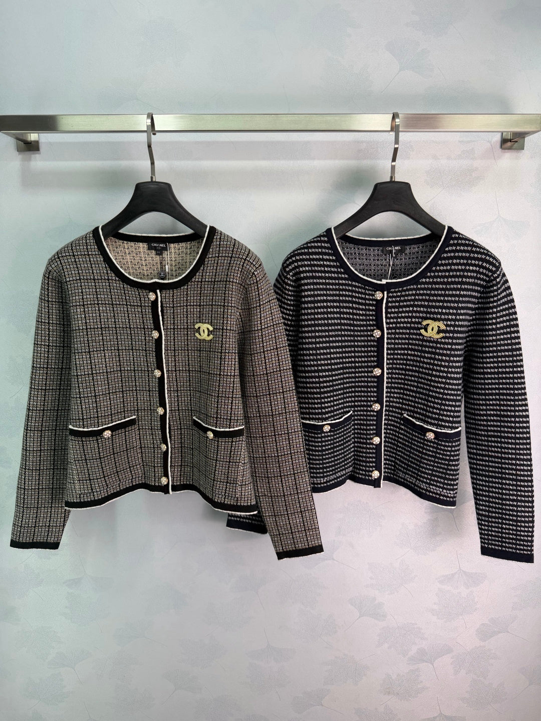 Chanel 26S Plaid Knit Cardigan Black White 449429