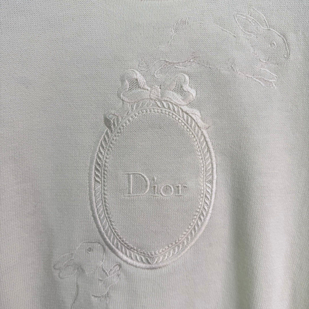 Dior 26S Oval Logo Short Sleeve Knit Top White 449372