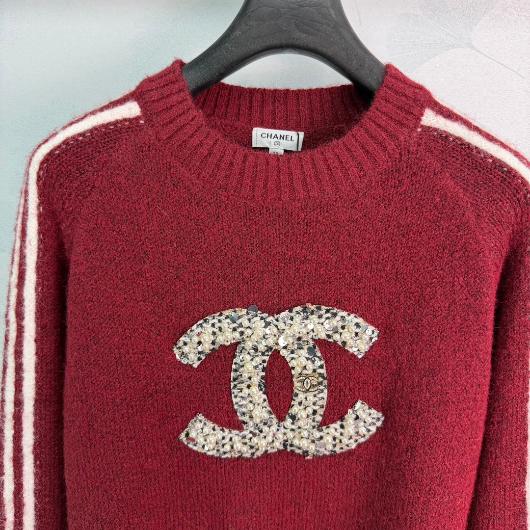Chanel 26S Stripe Sequin CC Logo Sweater 449445