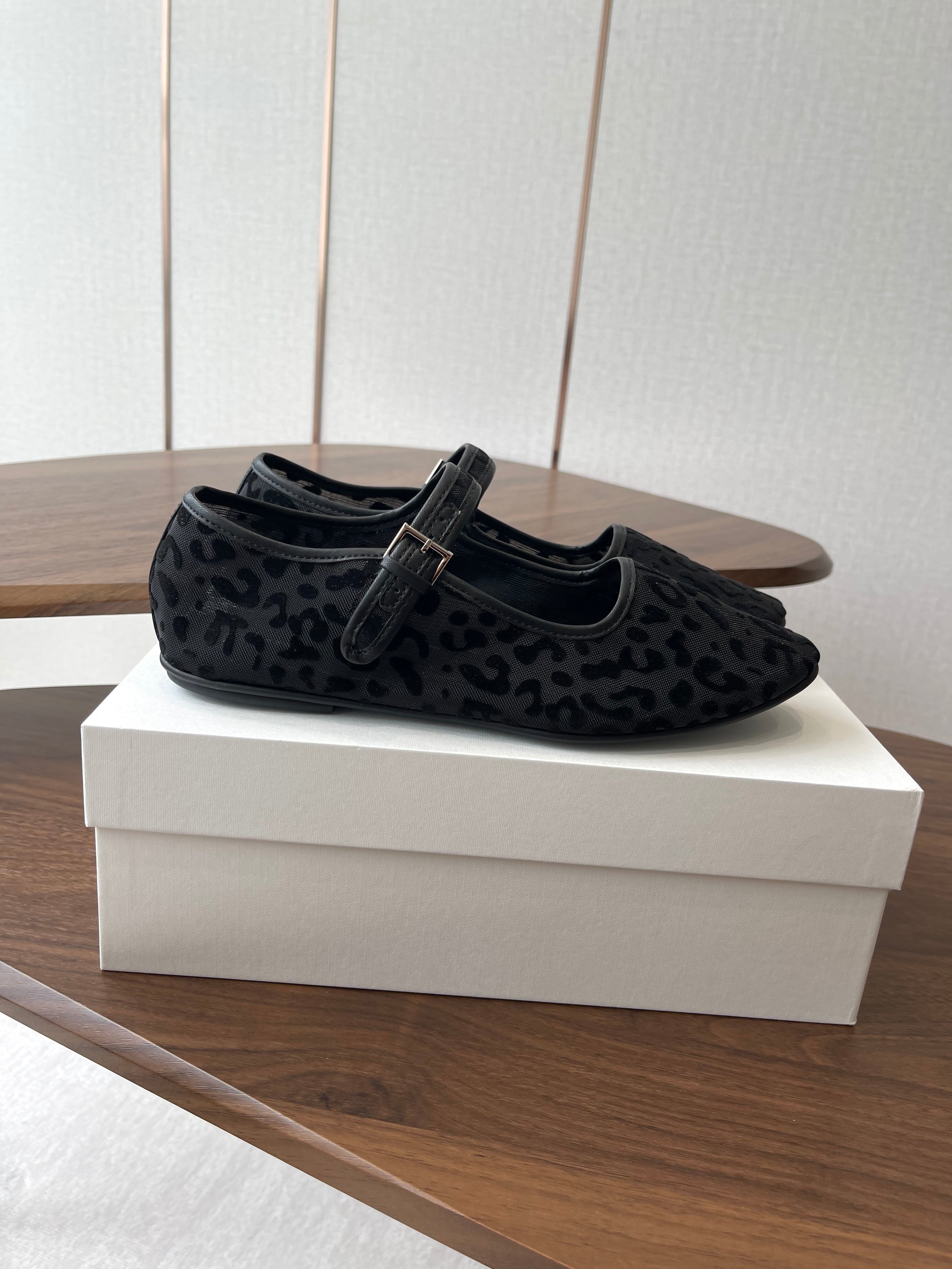 The Row Mary Jane Black Mesh And Sheepskin 330804