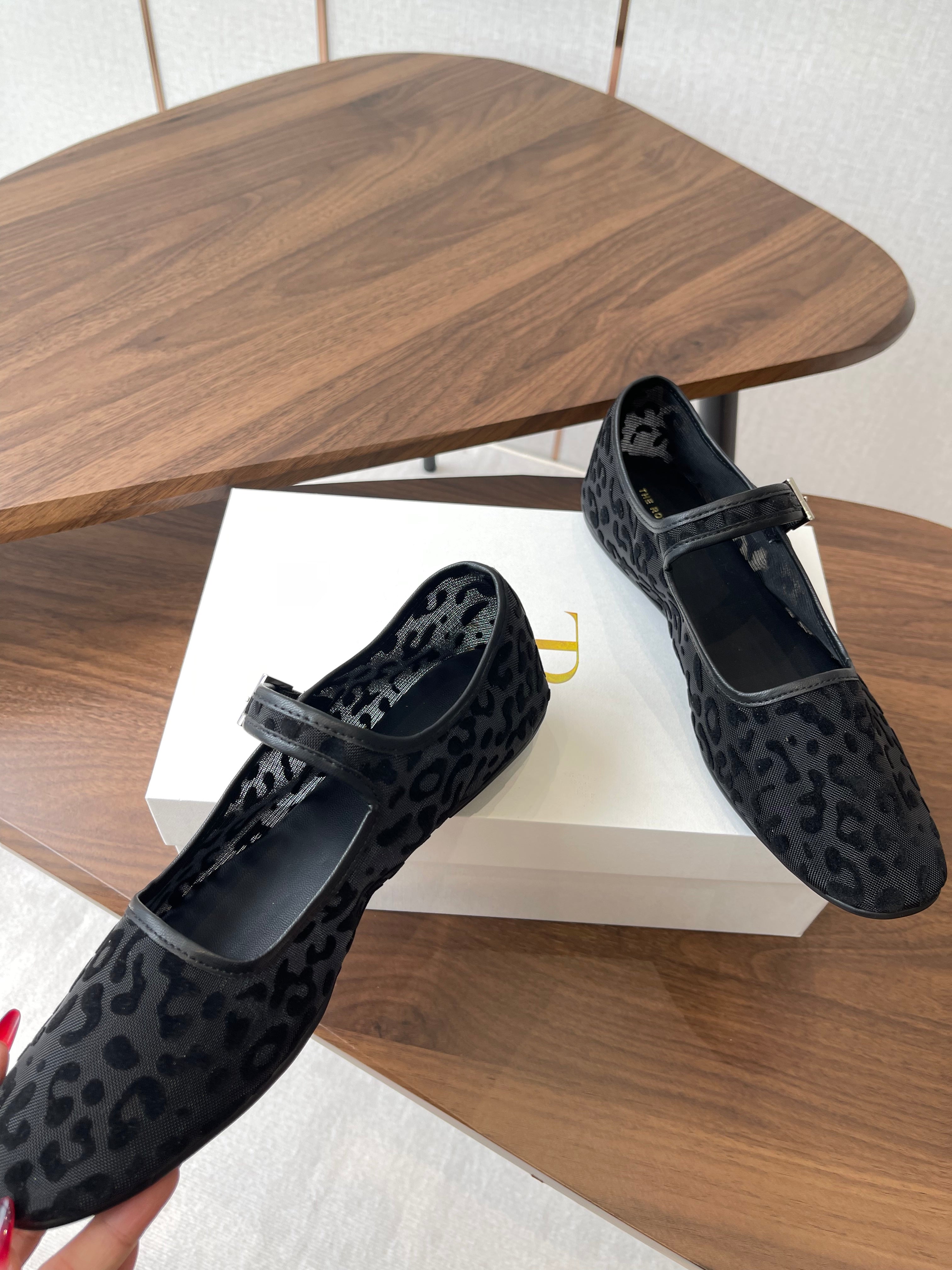 The Row Mary Jane Black Mesh And Sheepskin 330804