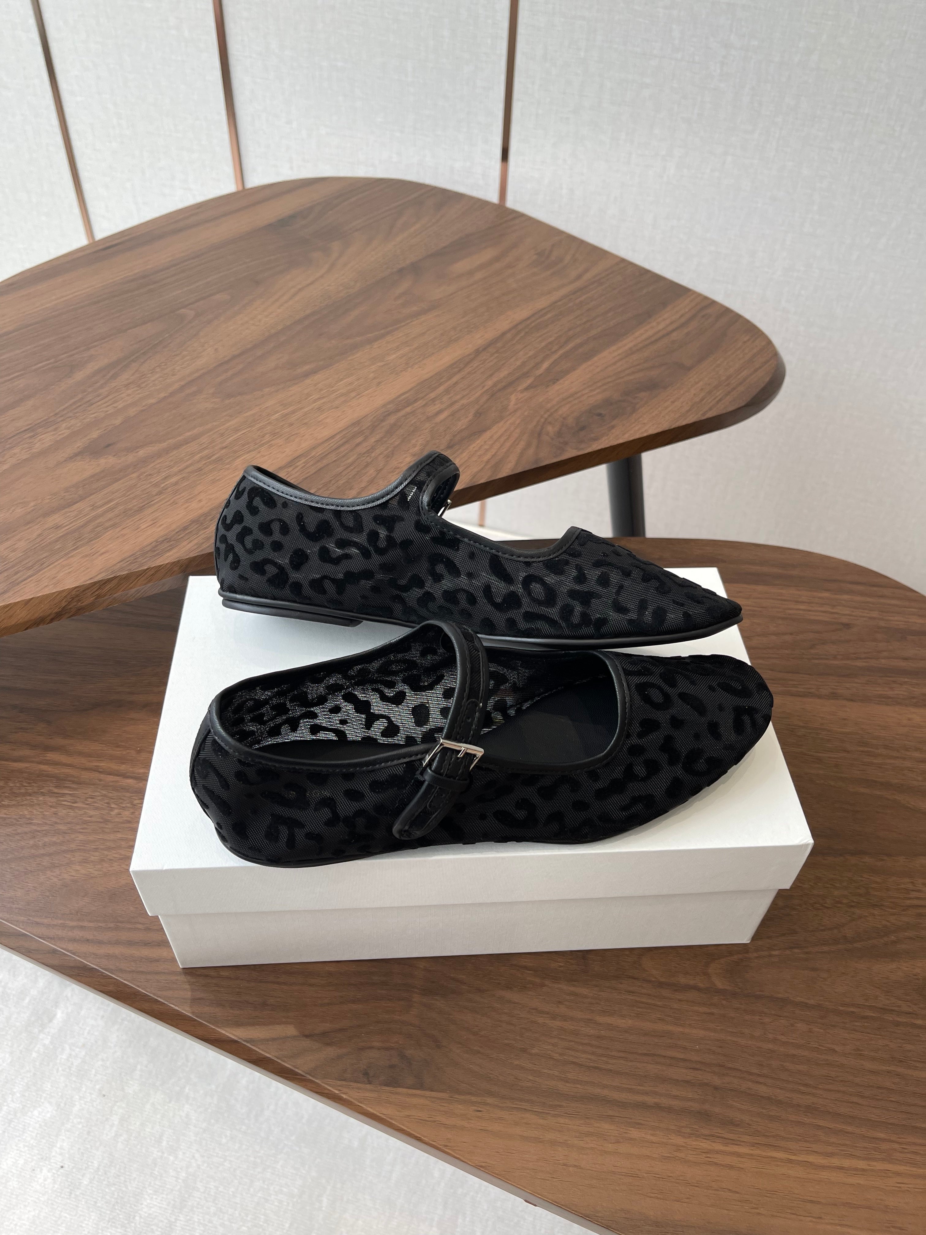 The Row Mary Jane Black Mesh And Sheepskin 330804