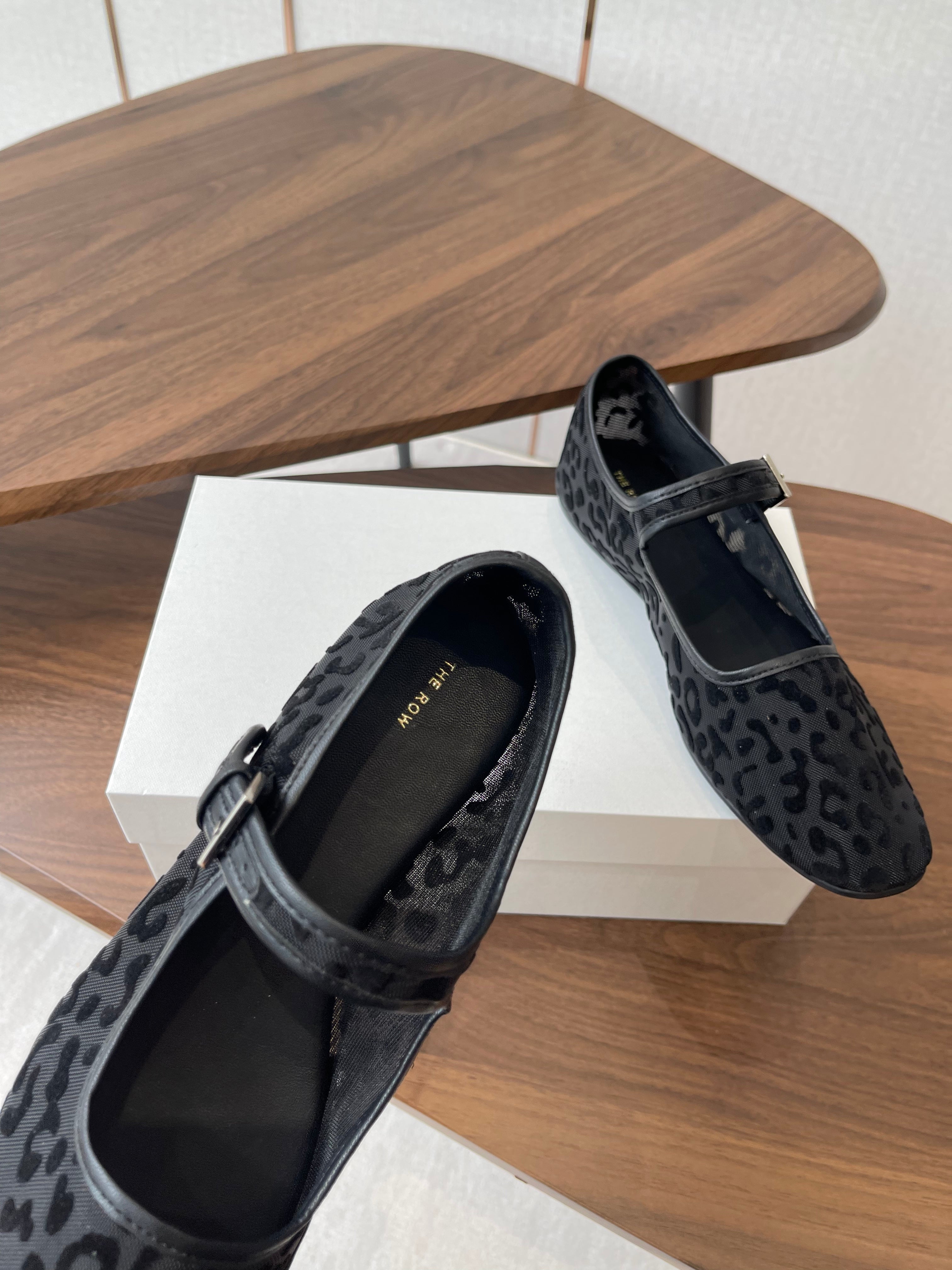 The Row Mary Jane Black Mesh And Sheepskin 330804