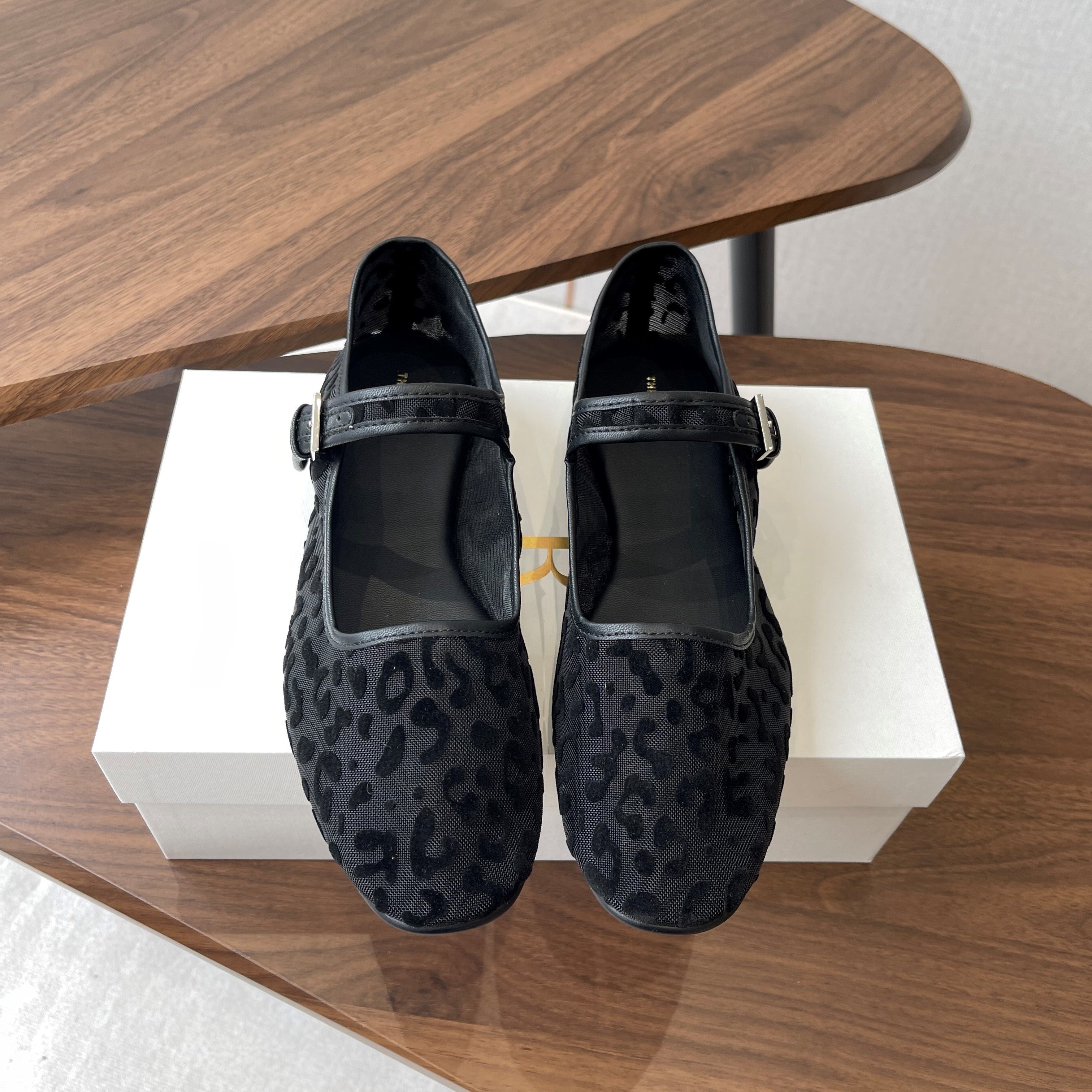 The Row Mary Jane Black Mesh And Sheepskin 330804