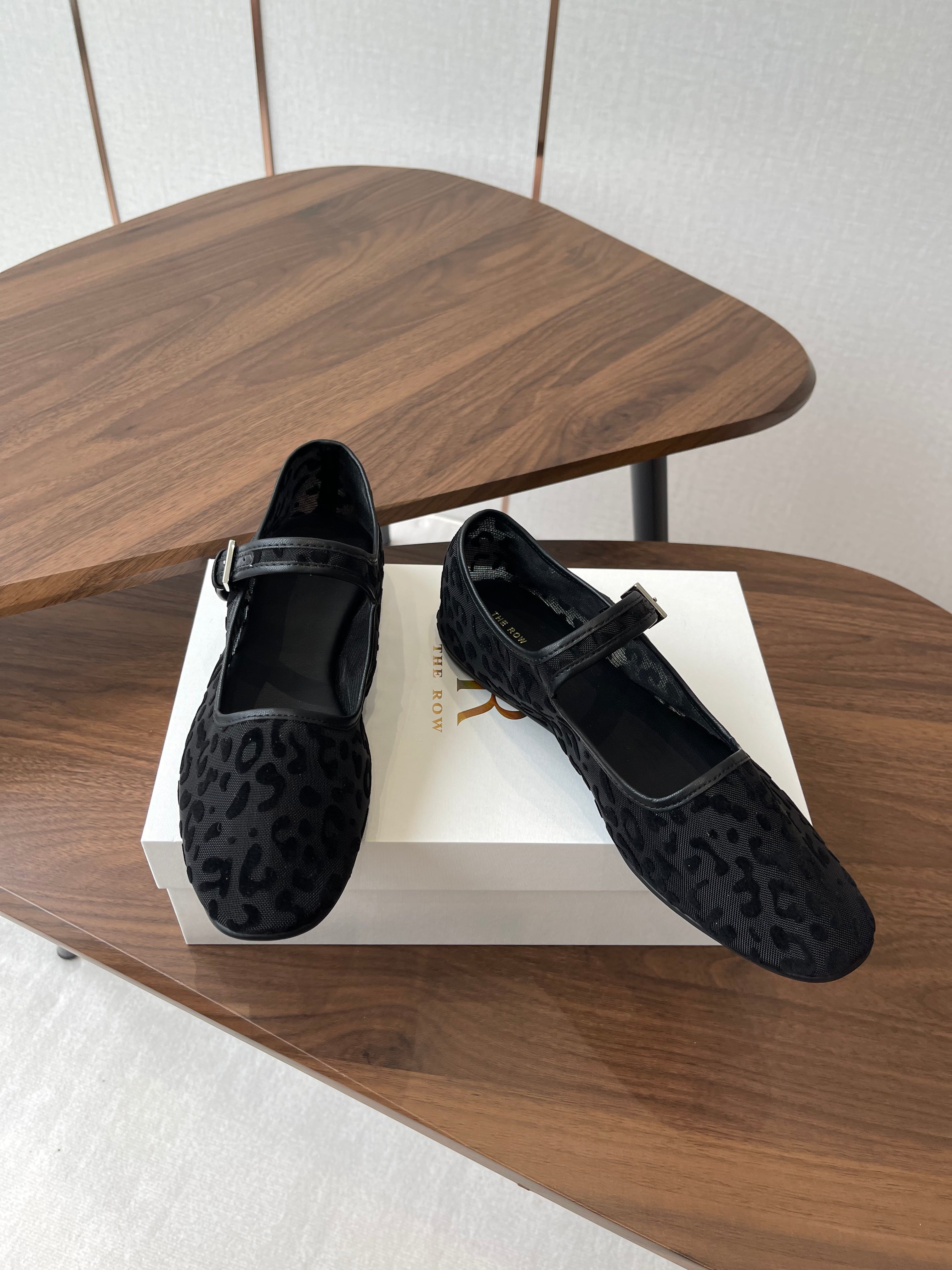 The Row Mary Jane Black Mesh And Sheepskin 330804