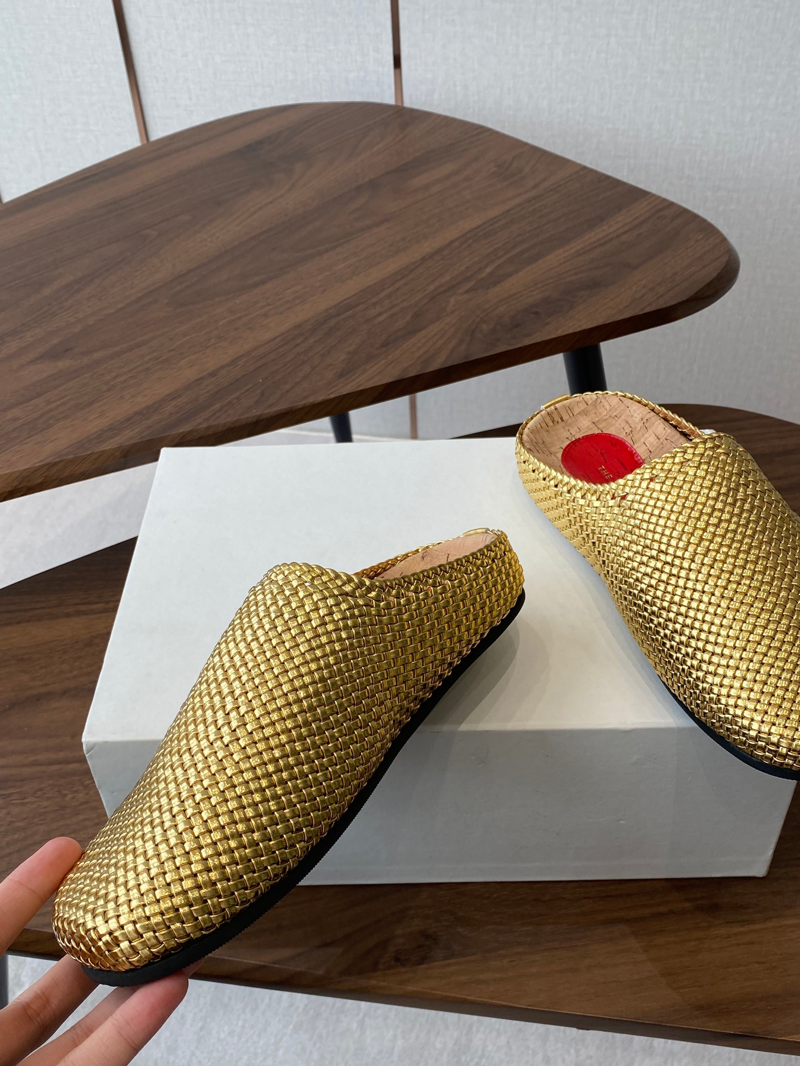 The Row Slip-on Mule Metallic Gold Woven Cowhide 334526