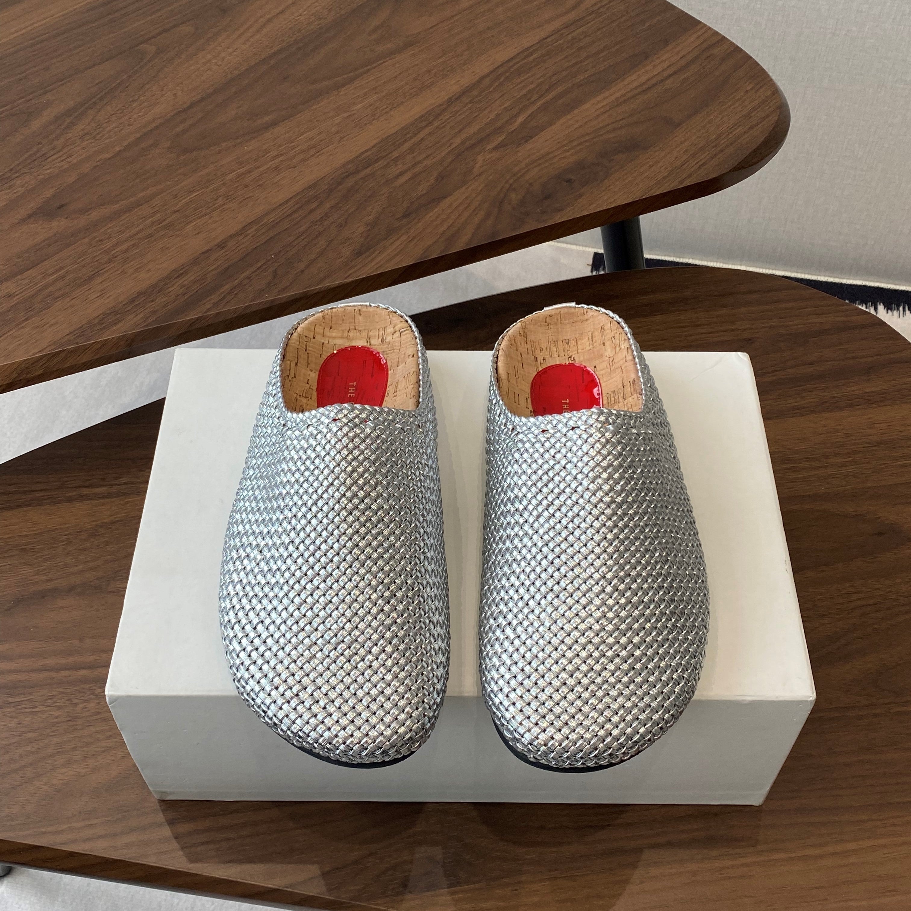 The Row Slip-on Mule Metallic Silver Woven Cowhide 334529