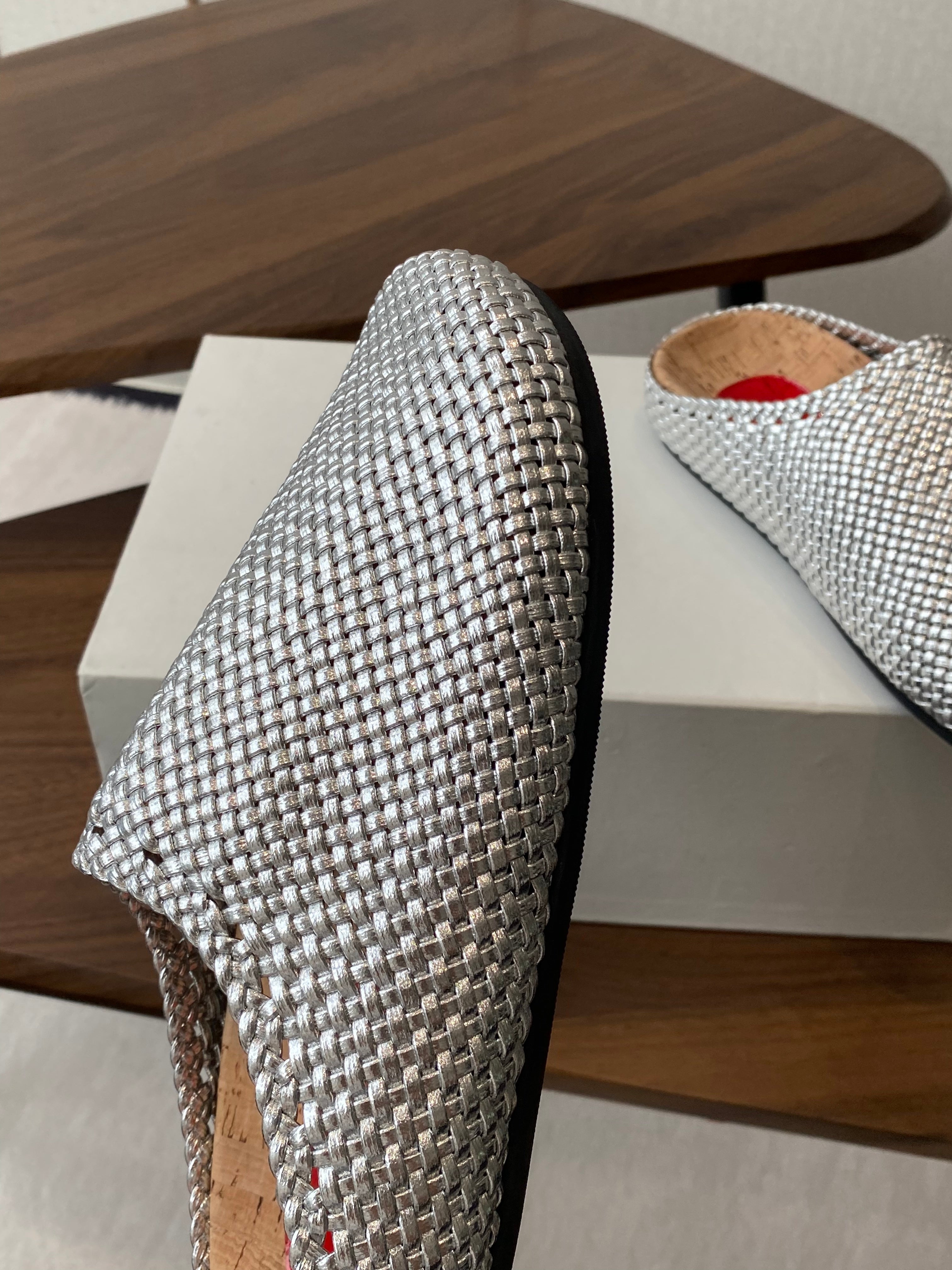The Row Slip-on Mule Metallic Silver Woven Cowhide 334529