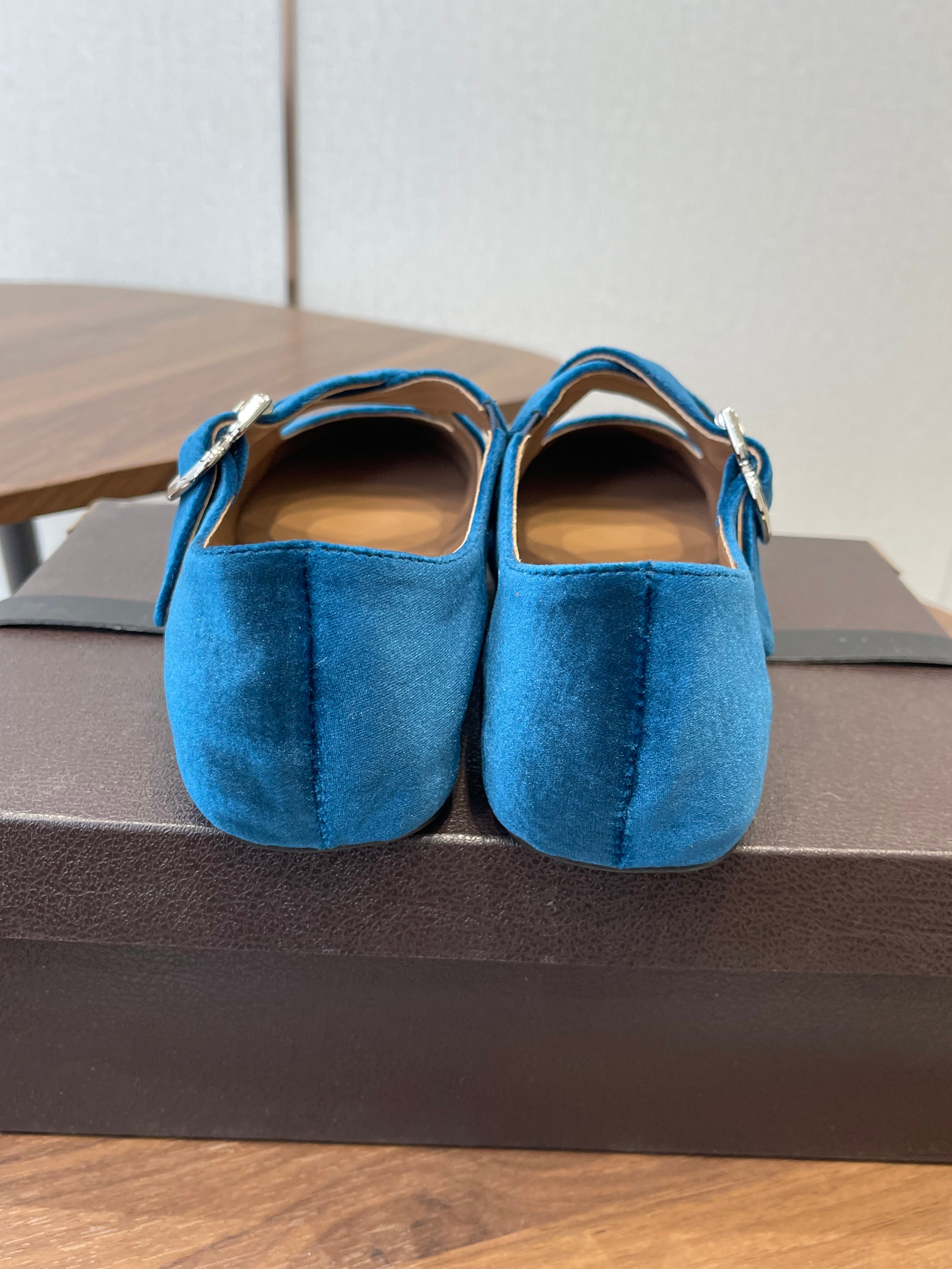 Alaïa Criss Cross Ballet Flat Dark Blue Velvet Velvet