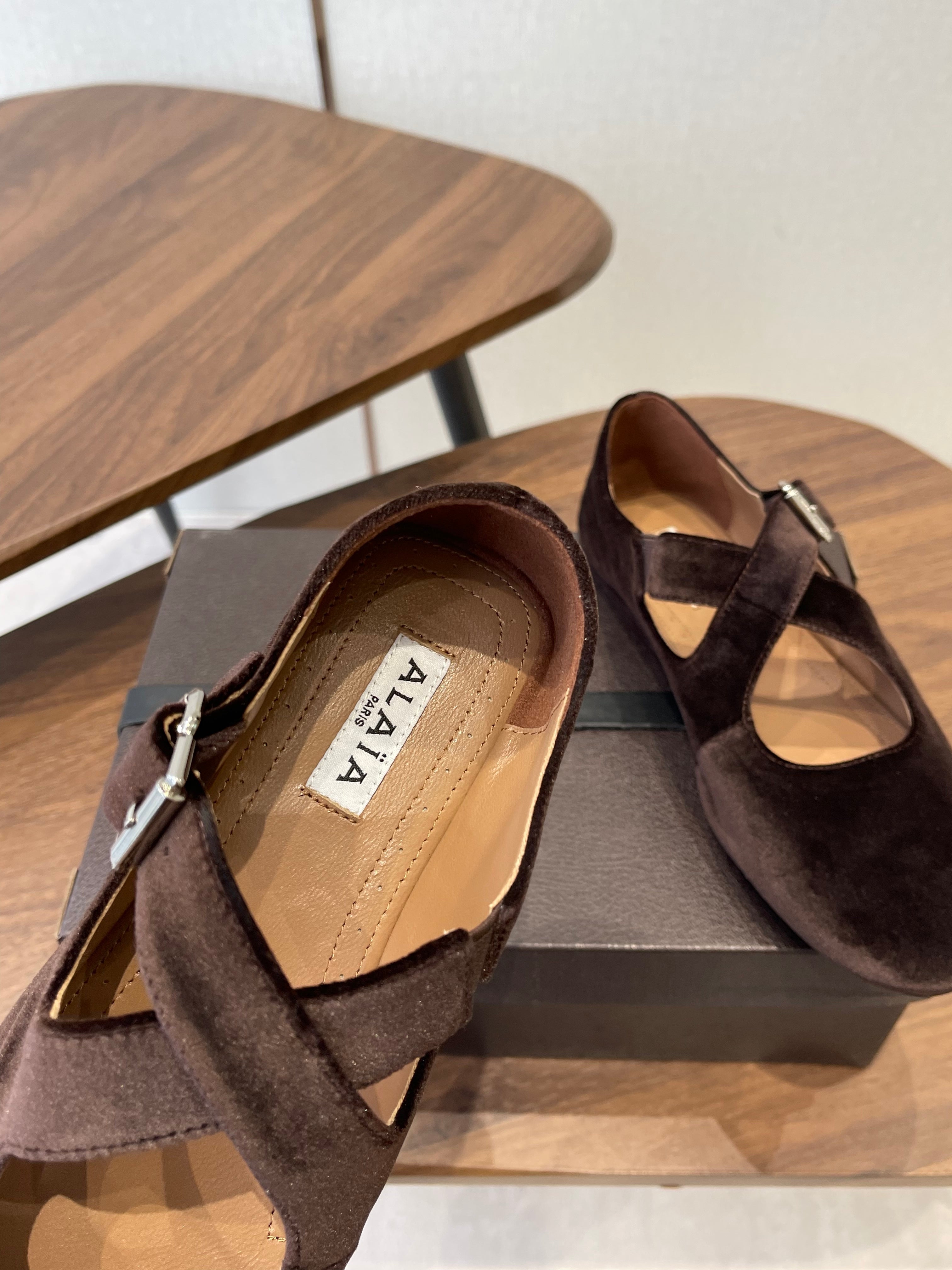 Alaïa Criss Cross Ballet Flat Dark Brown Velvet