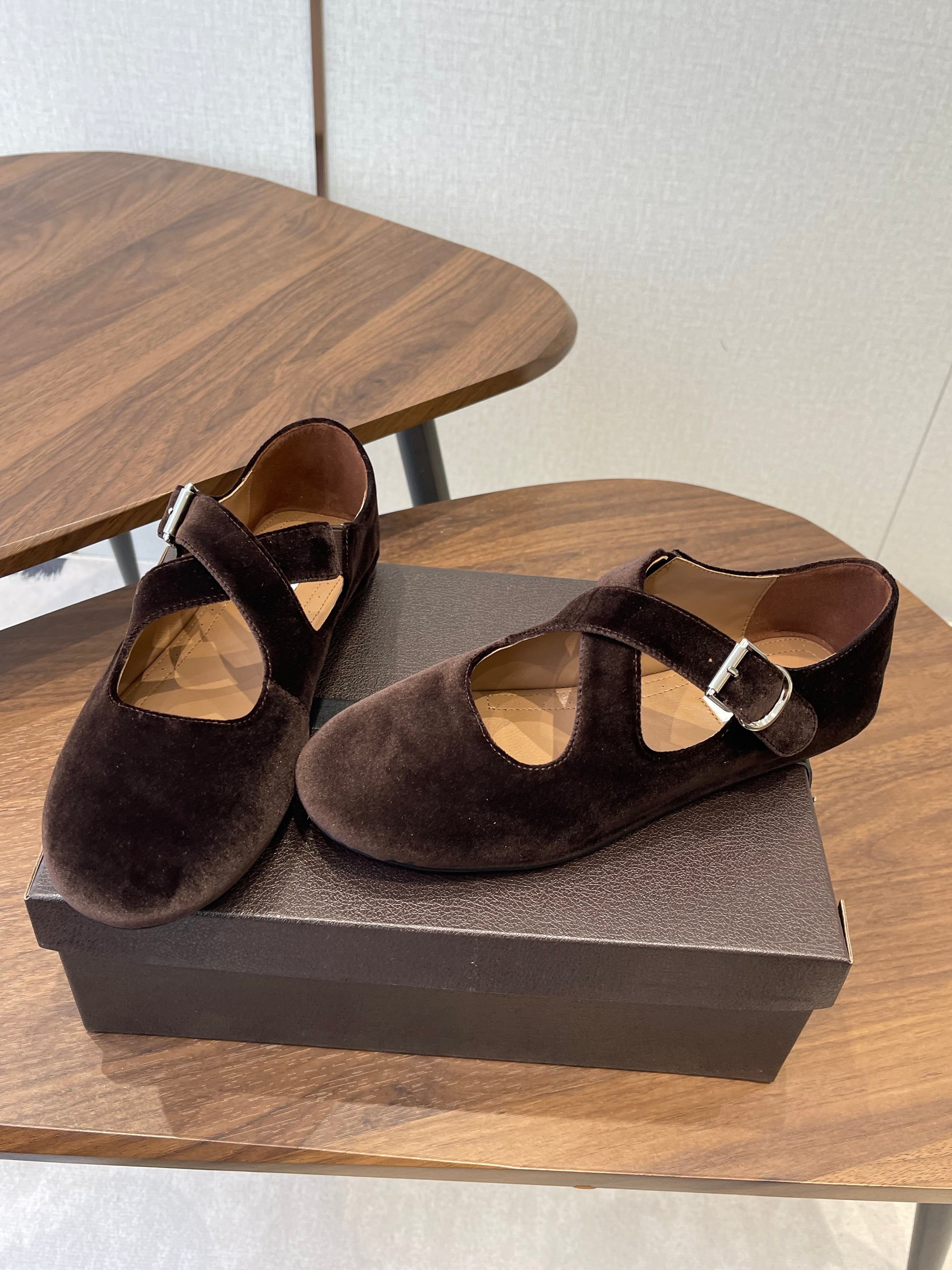 Alaïa Criss Cross Ballet Flat Dark Brown Velvet