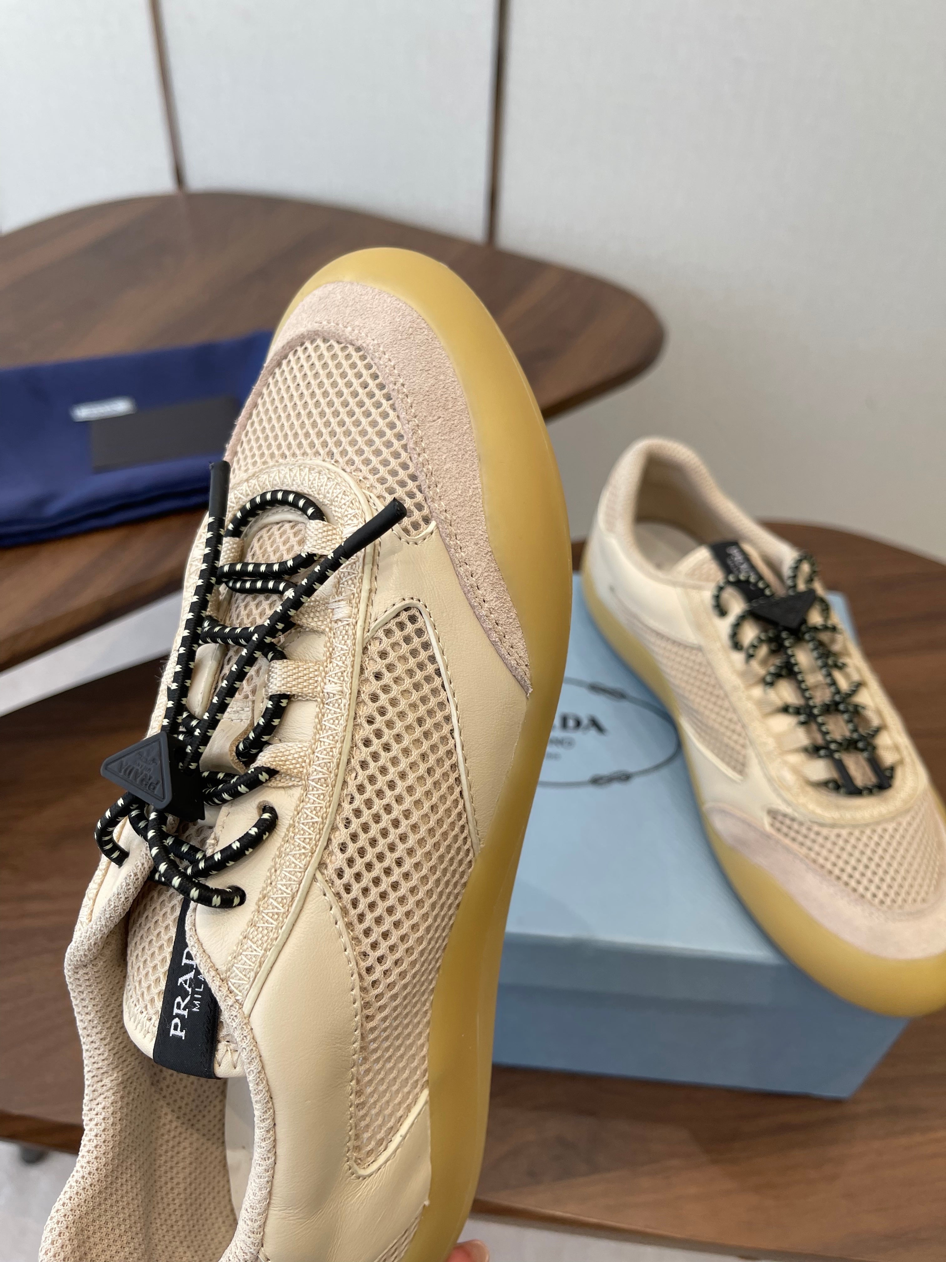 Prada Speedrock Sneakers Desert Beige Mesh Fabric 727602
