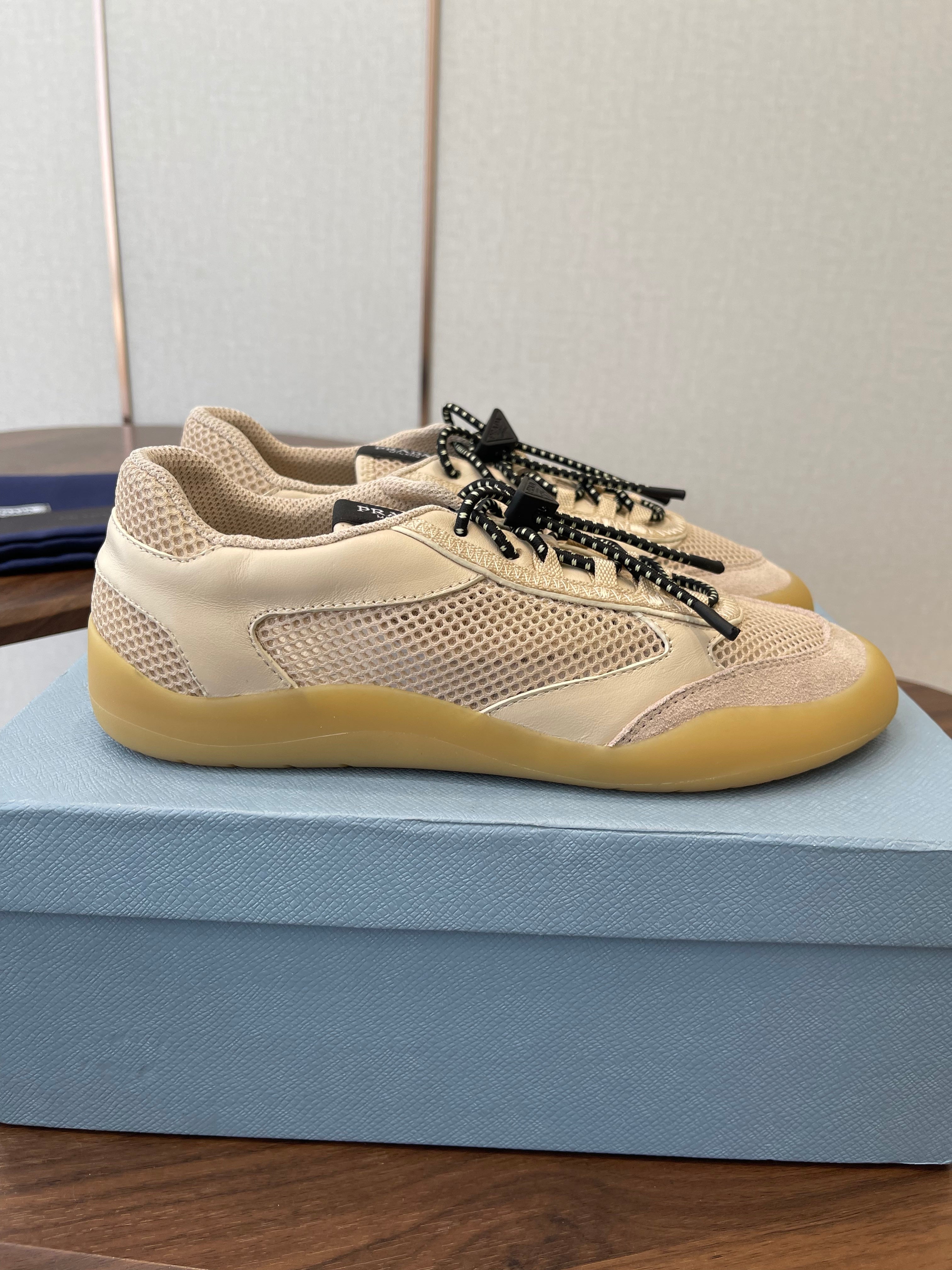 Prada Speedrock Sneakers Desert Beige Mesh Fabric 727602