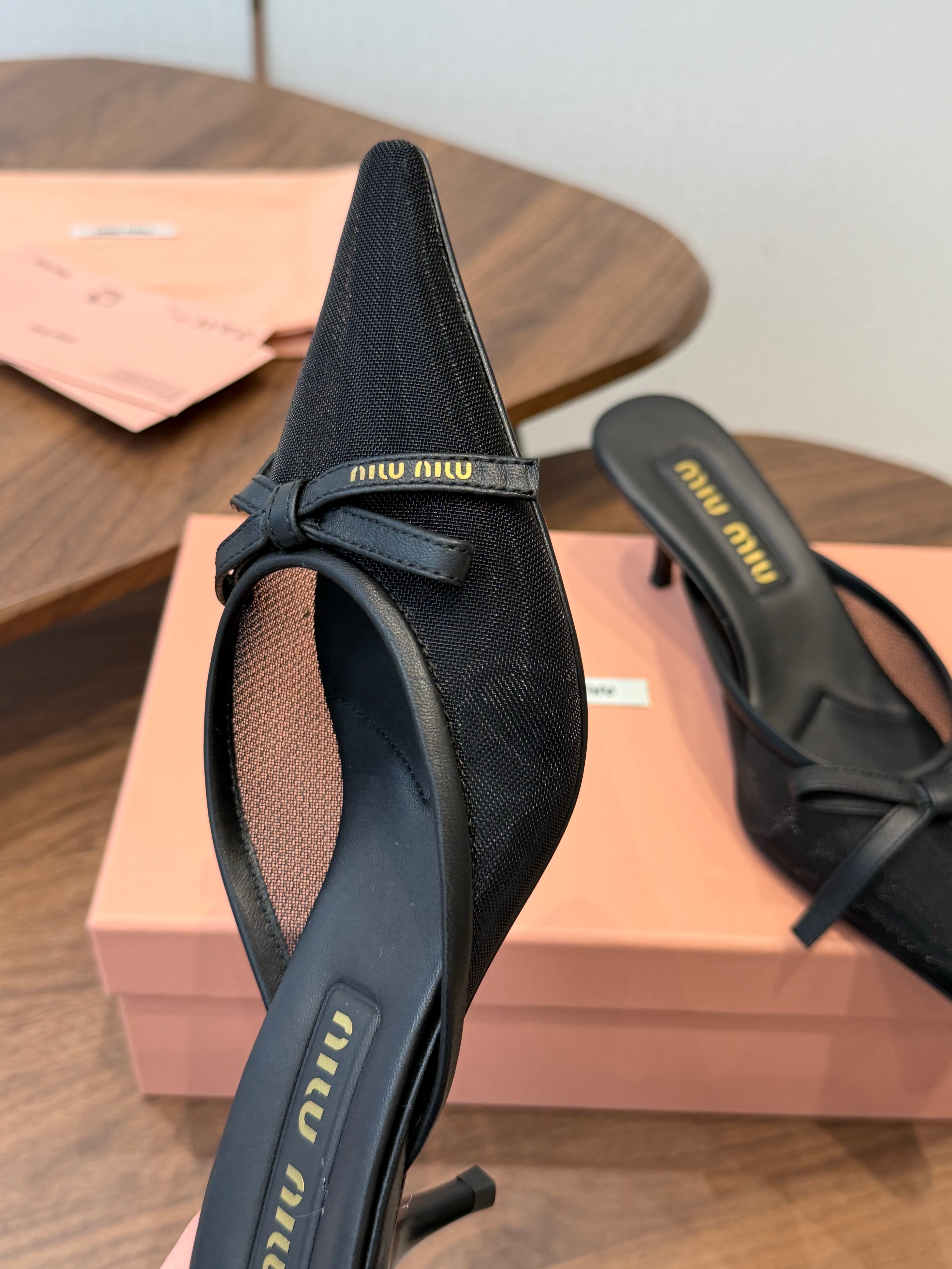 Miu 26s High-Heeled Mules Black Cotton 790457