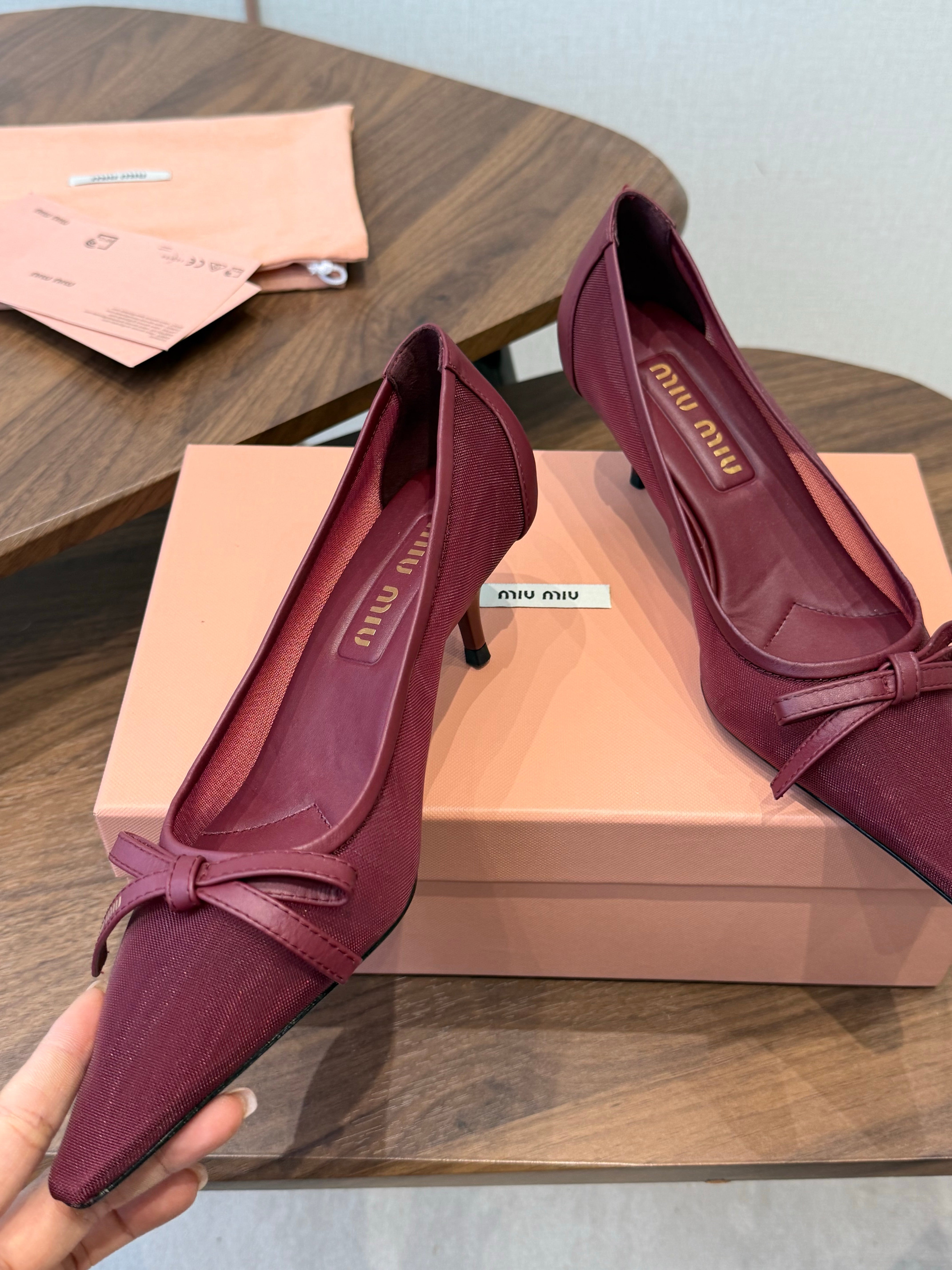 Miu 26s High-Heeled Pump Burgundy Cotton 790463