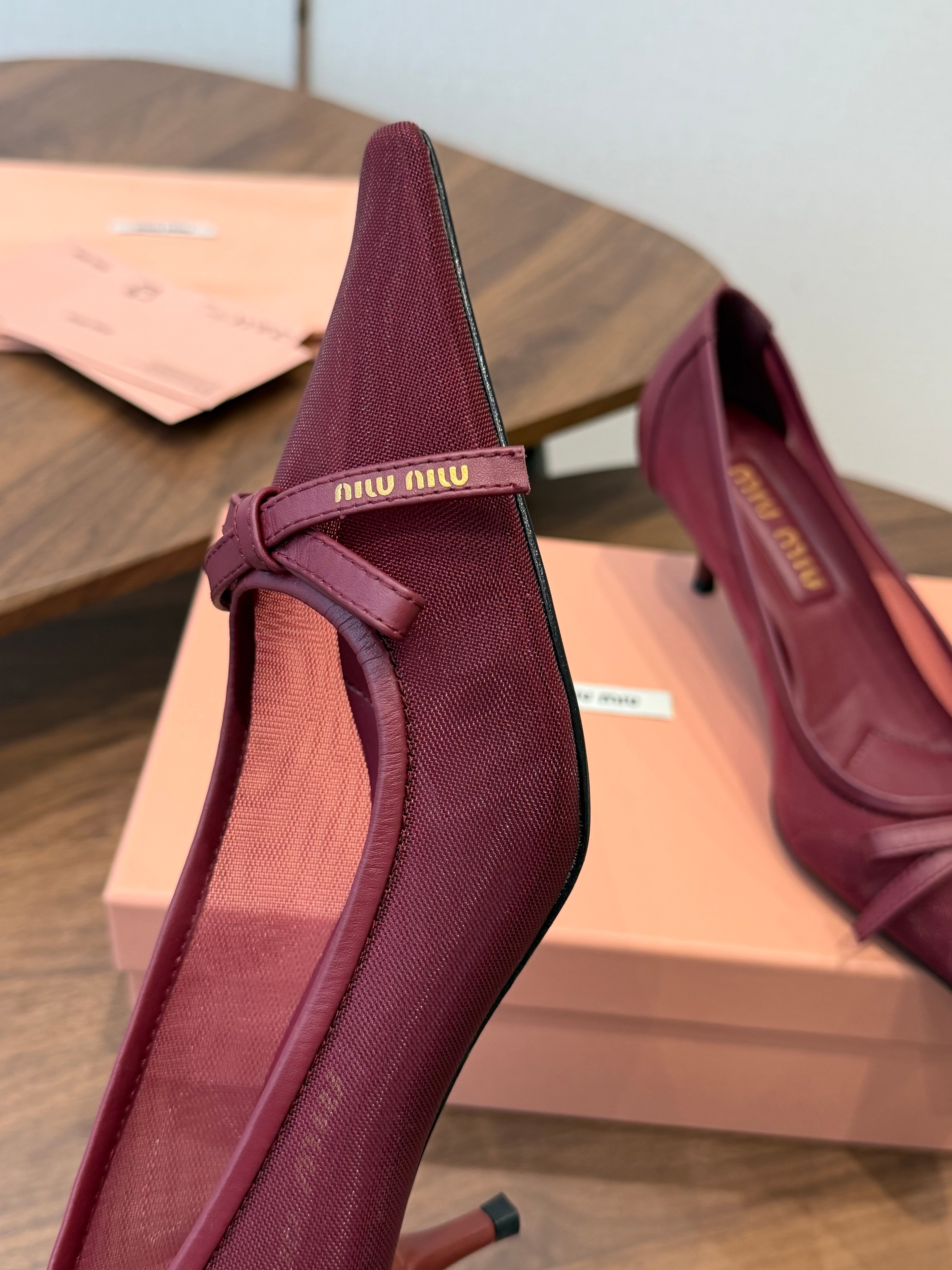 Miu 26s High-Heeled Pump Burgundy Cotton 790463