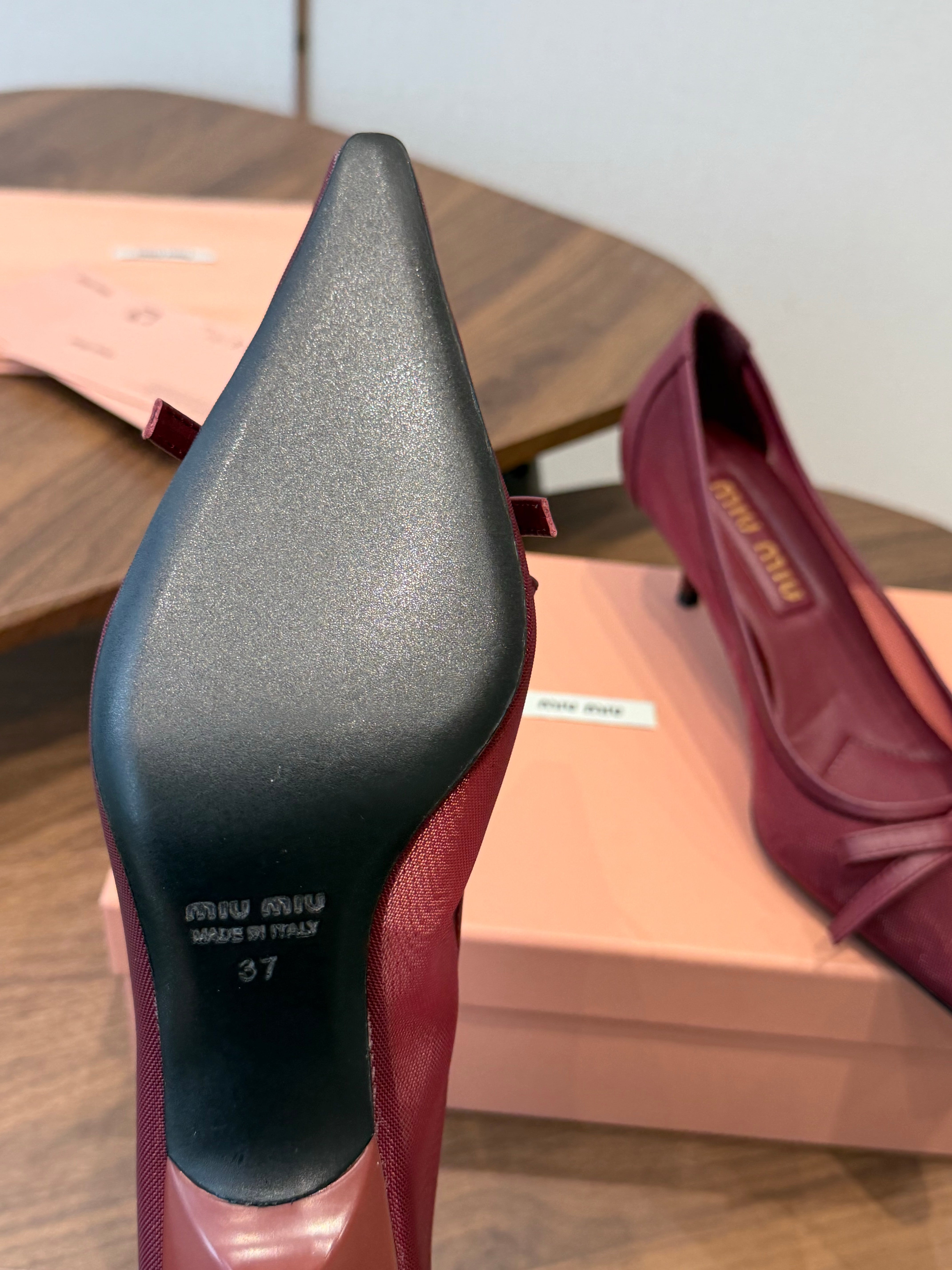 Miu 26s High-Heeled Pump Burgundy Cotton 790463