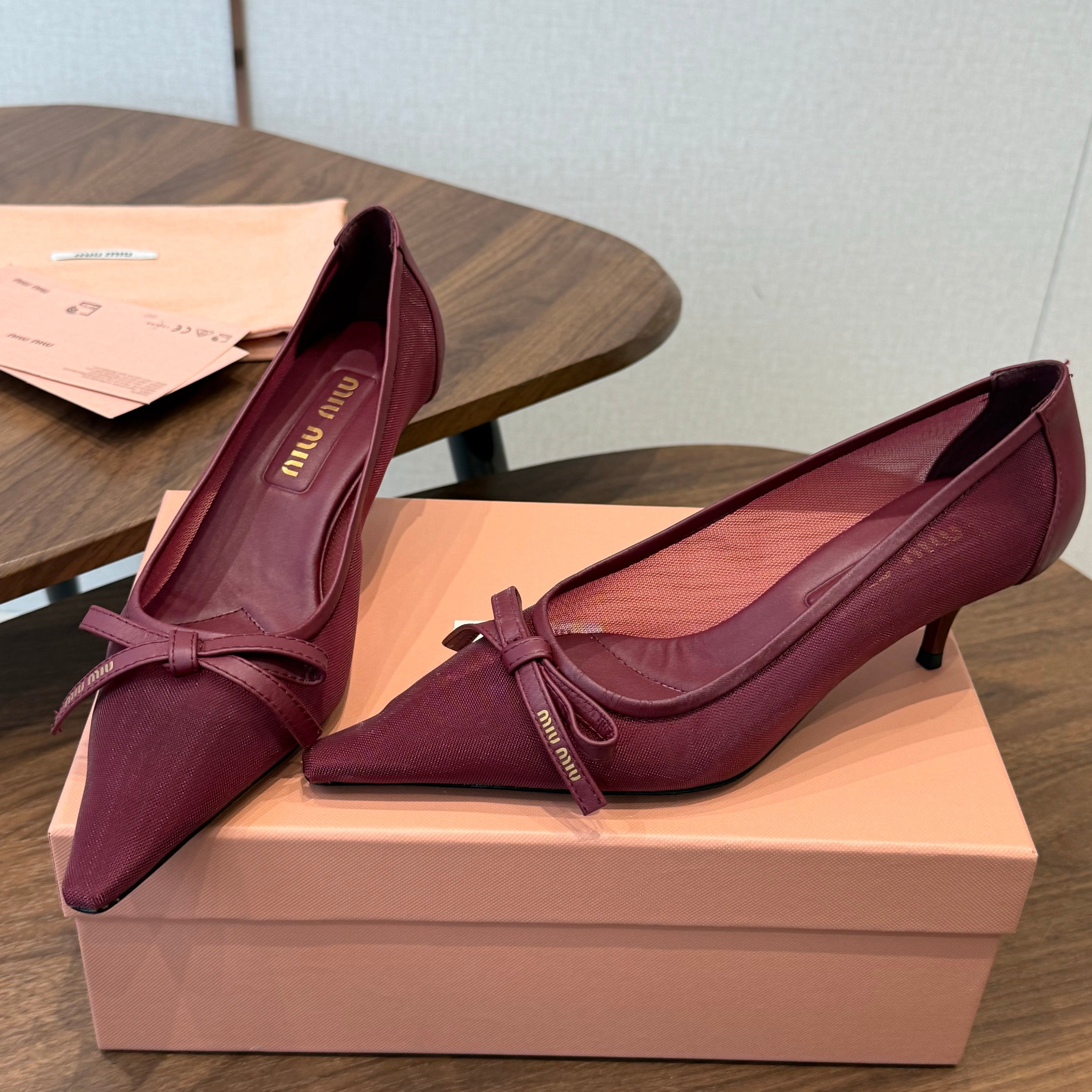 Miu 26s High-Heeled Pump Burgundy Cotton 790463