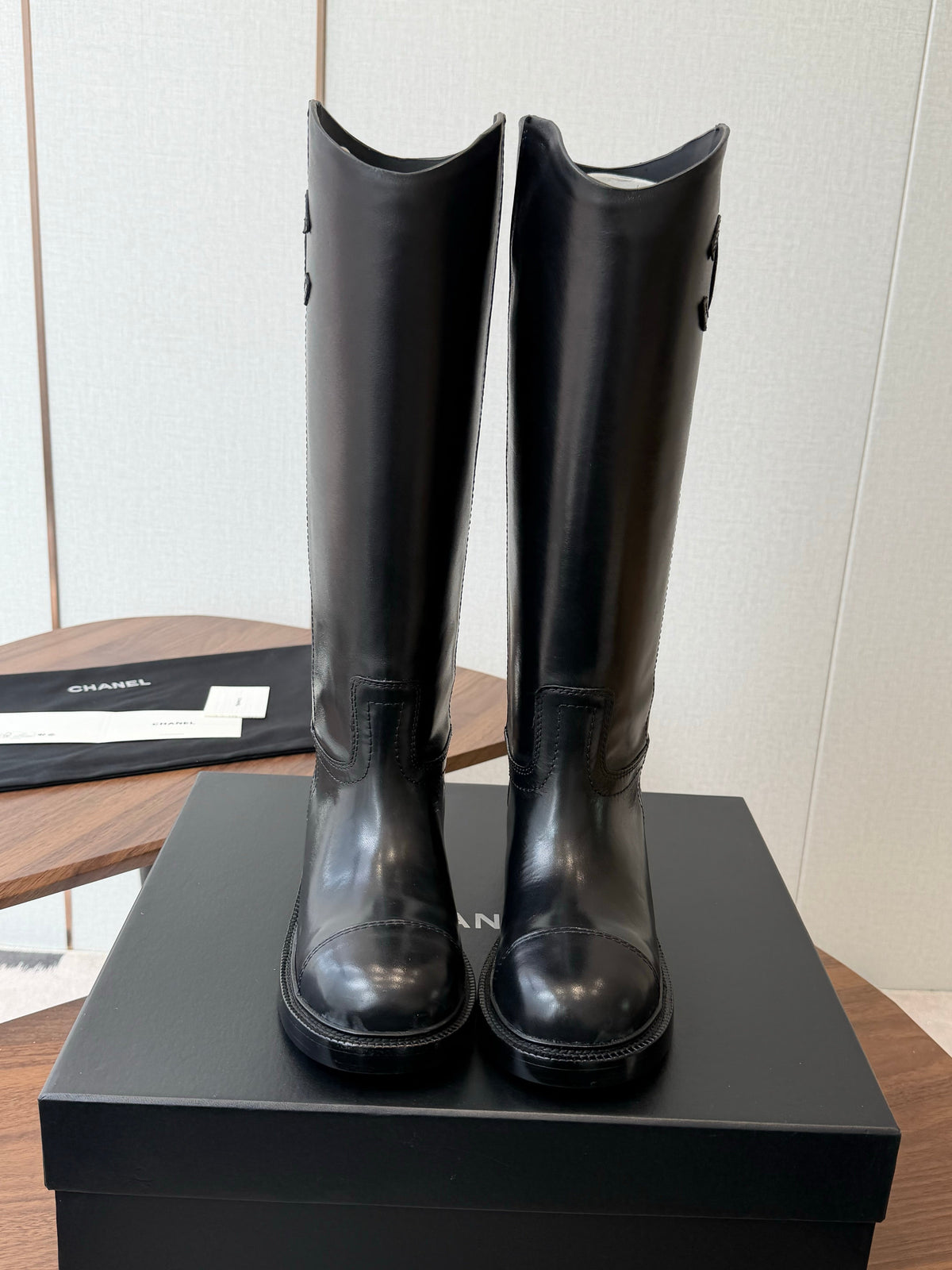 CC 26s Biker Knee Boots 3cm Black Leather 102127