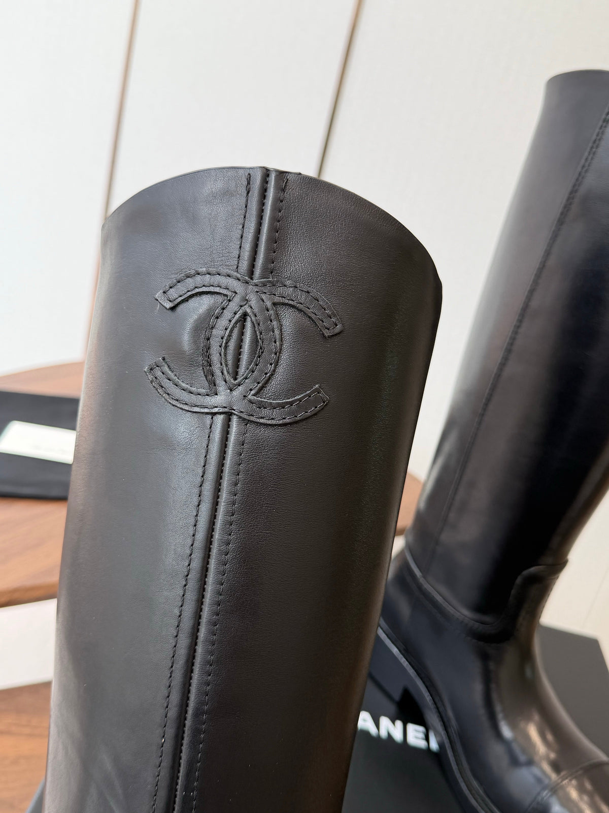 CC 26s Biker Knee Boots 3cm Black Leather 102127