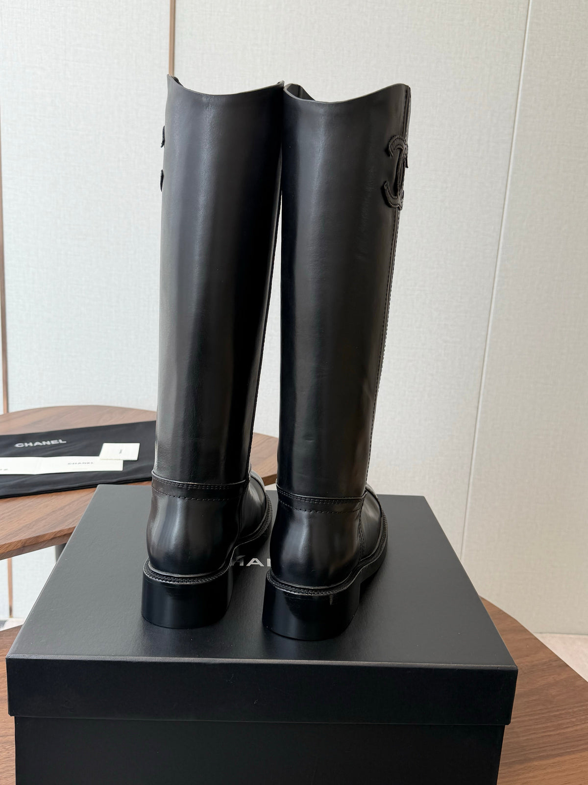 CC 26s Biker Knee Boots 3cm Black Leather 102127