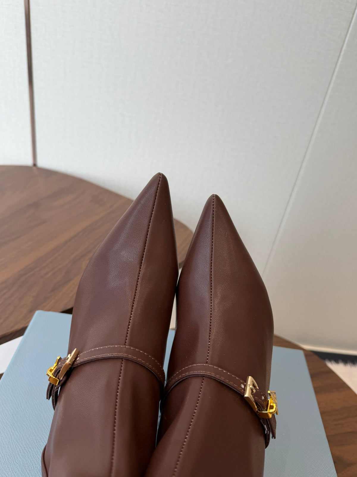 Prada Pointed-Toe Kitten-Heel Boots Brown Leather 158588