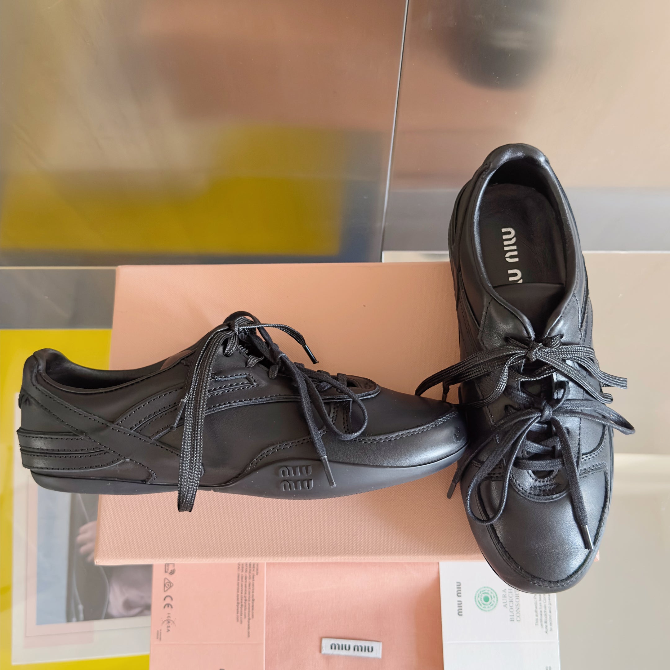 Miu Gymnasium Sneakers Black Cowhide 509751