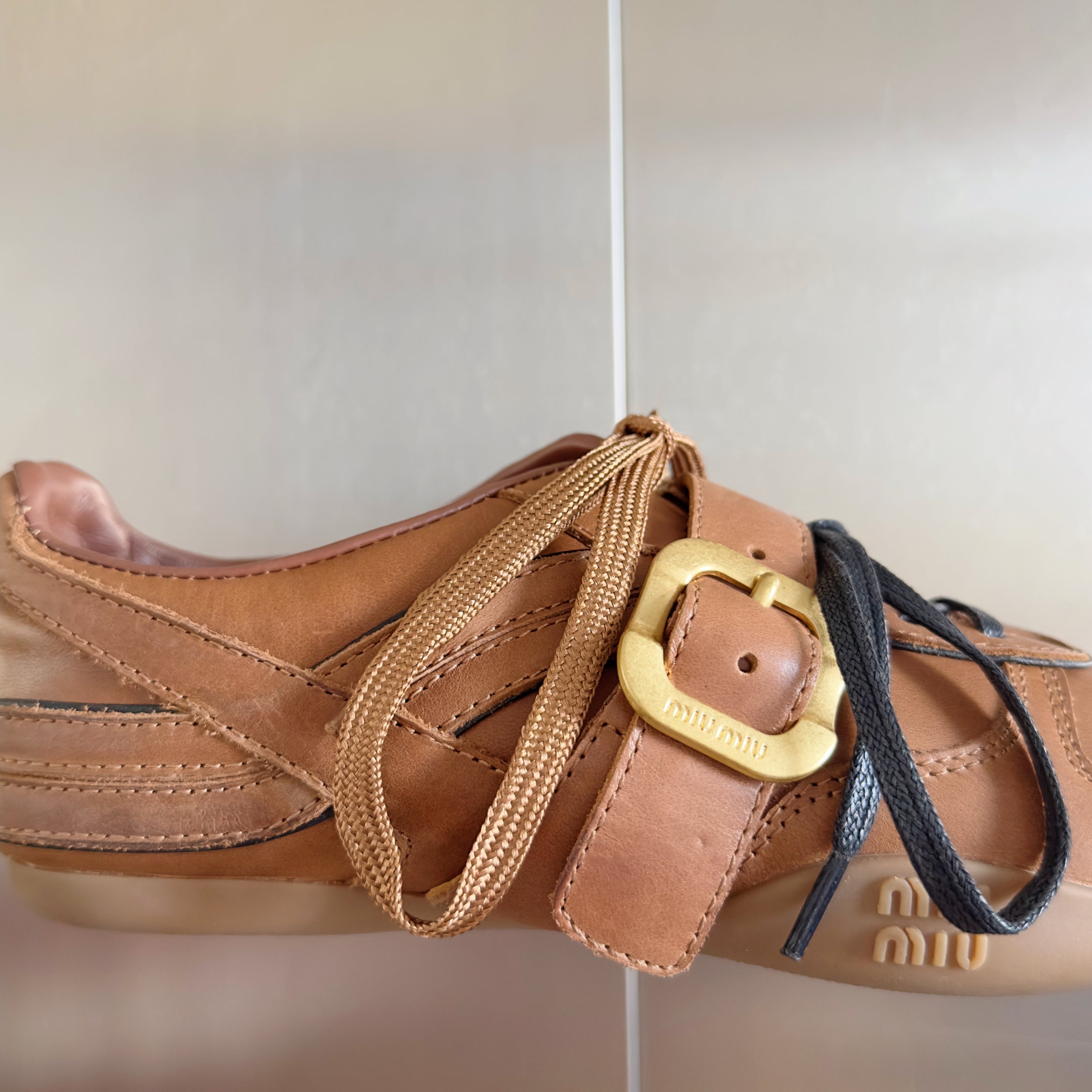 Miu Sneakers With Buckle Brown Leather 509754
