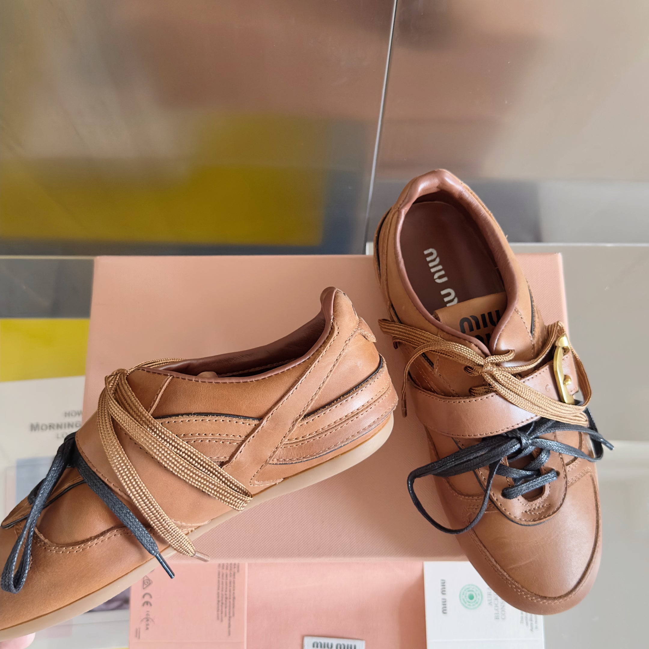Miu Sneakers With Buckle Brown Leather 509754