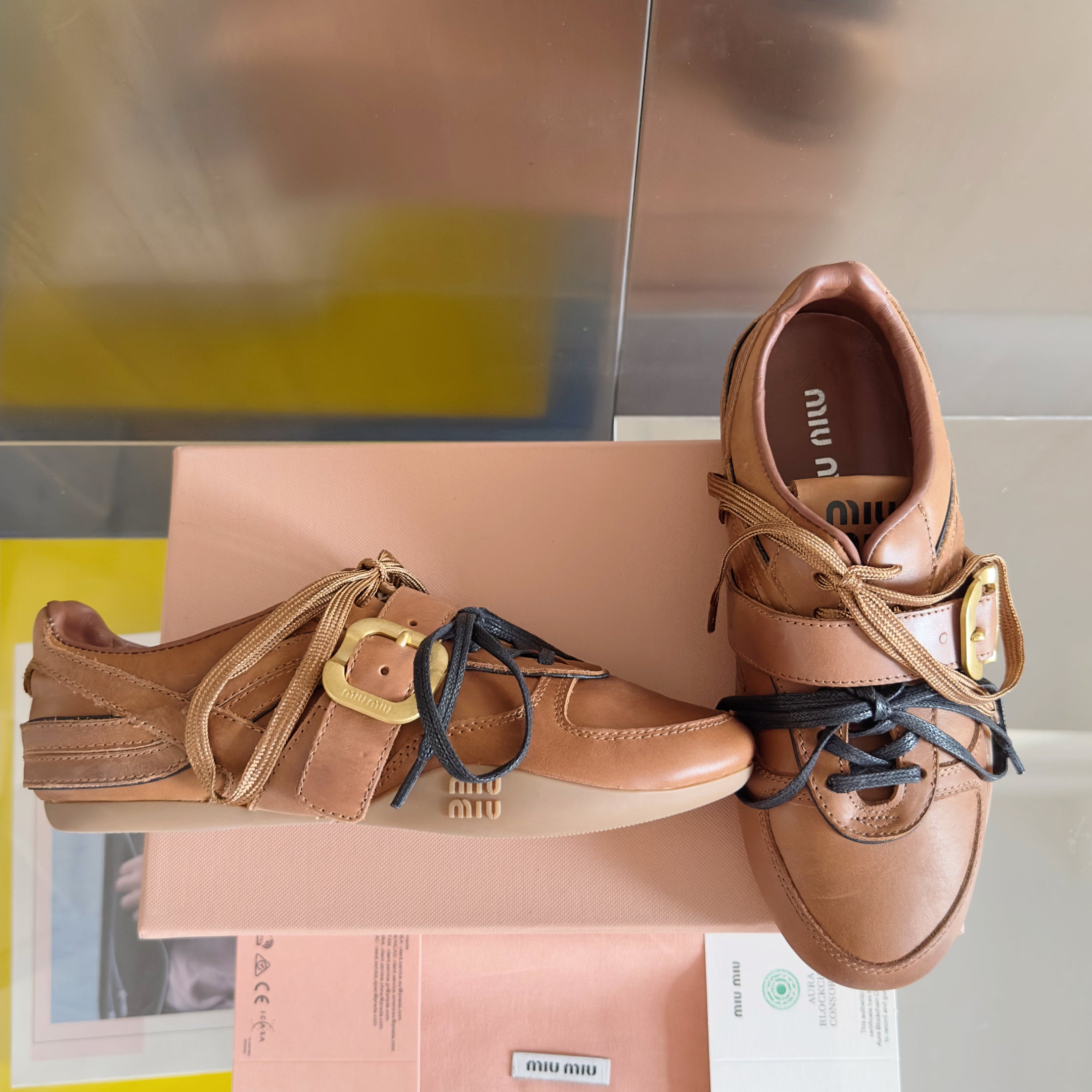 Miu Sneakers With Buckle Brown Leather 509754