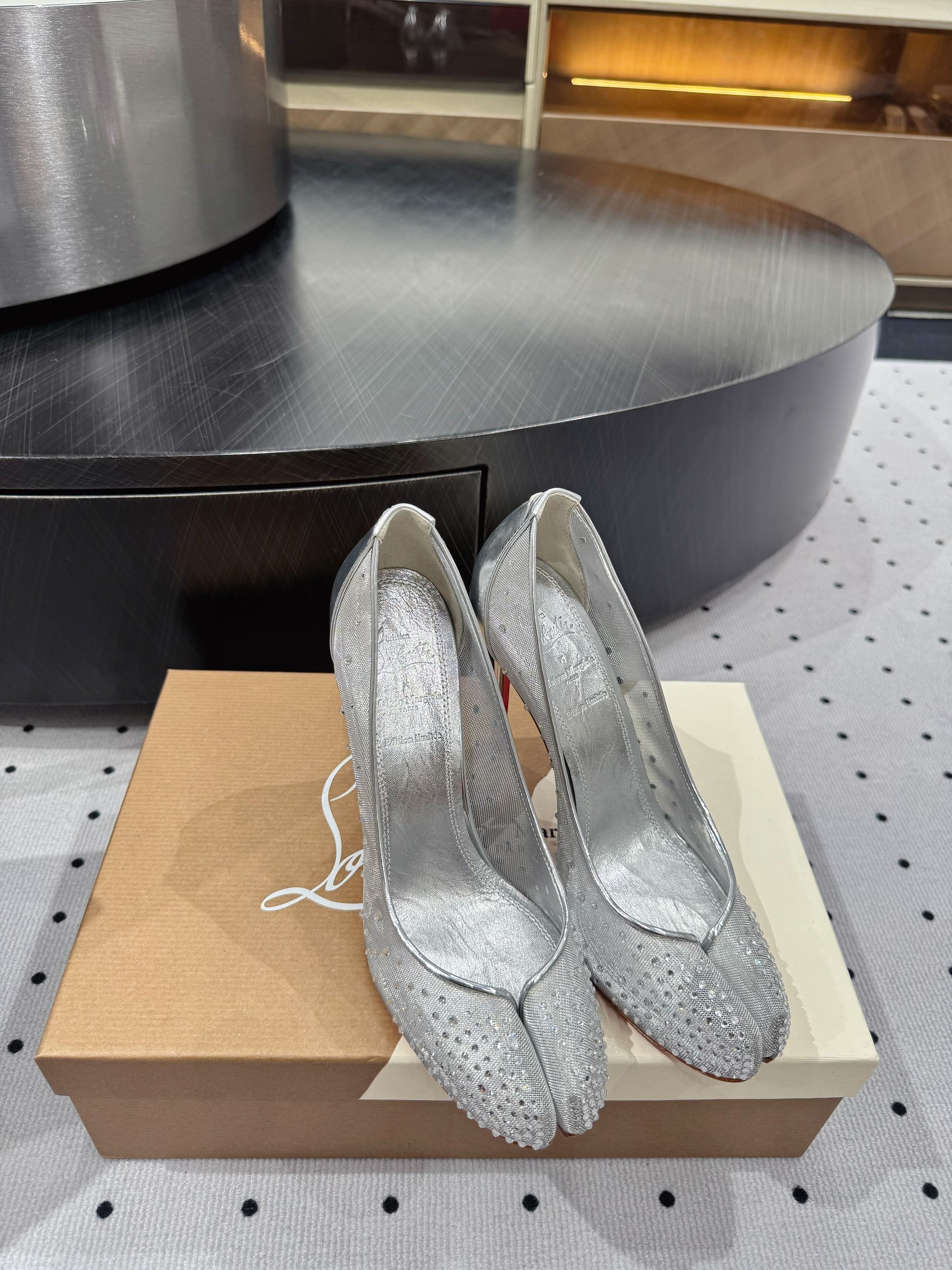 CL x Margiela 25 Diamond Pumps Sliver Fabric Lace Swarovski 296039