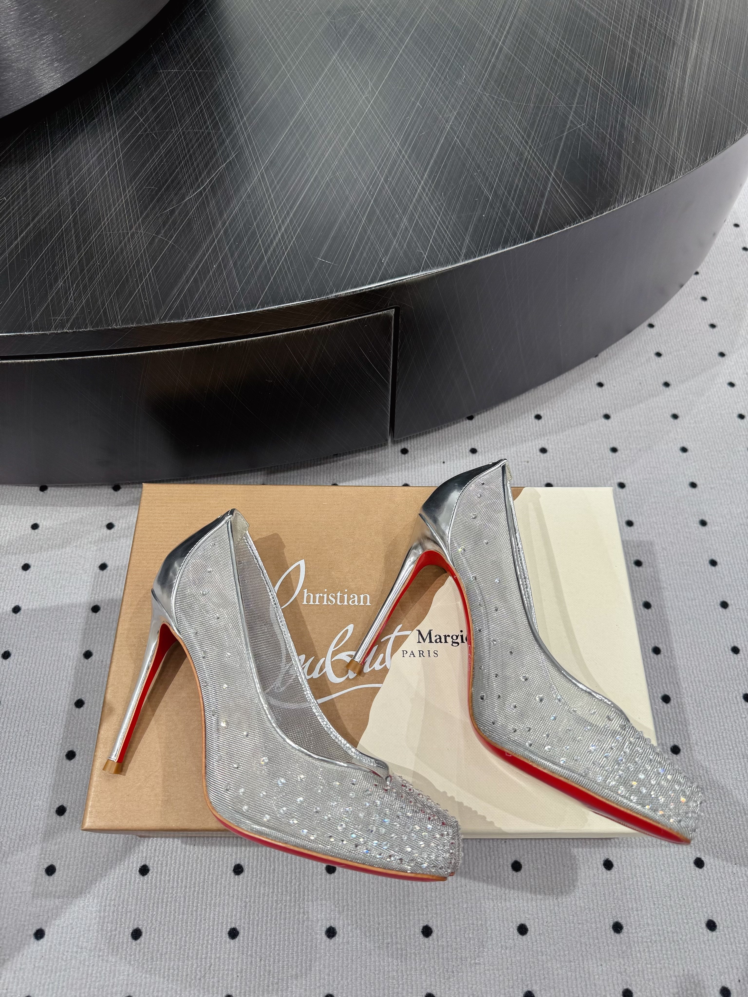 CL x Margiela 25 Diamond Pumps Sliver Fabric Lace Swarovski 296039