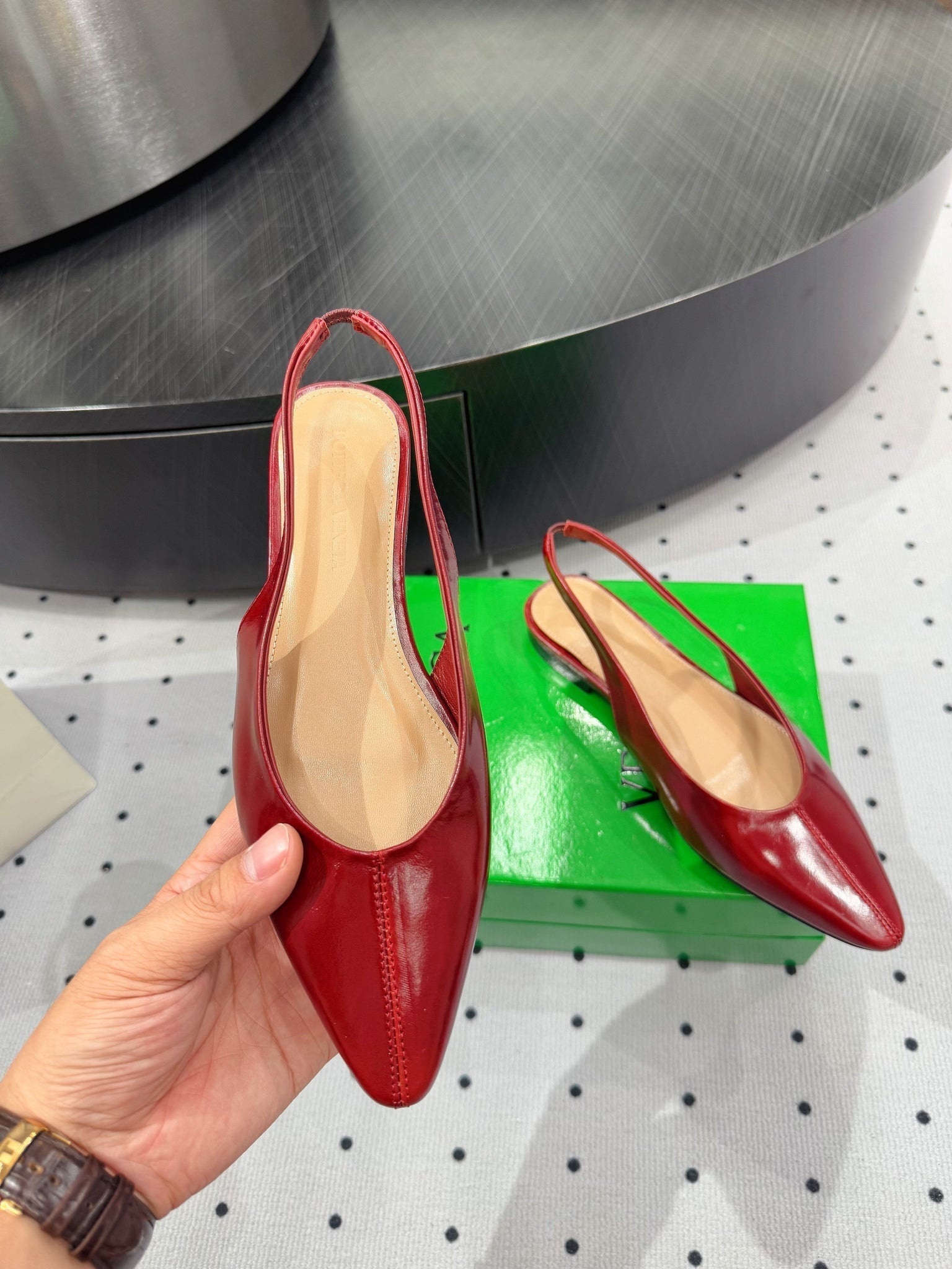 BV 26s Slingback Flats Red Calfskin