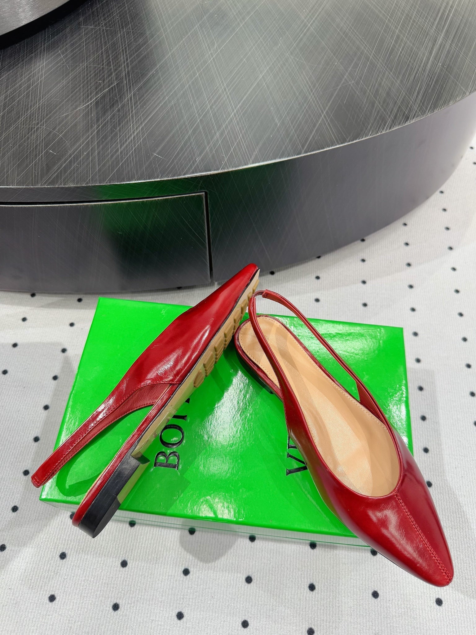 BV 26s Slingback Flats Red Calfskin