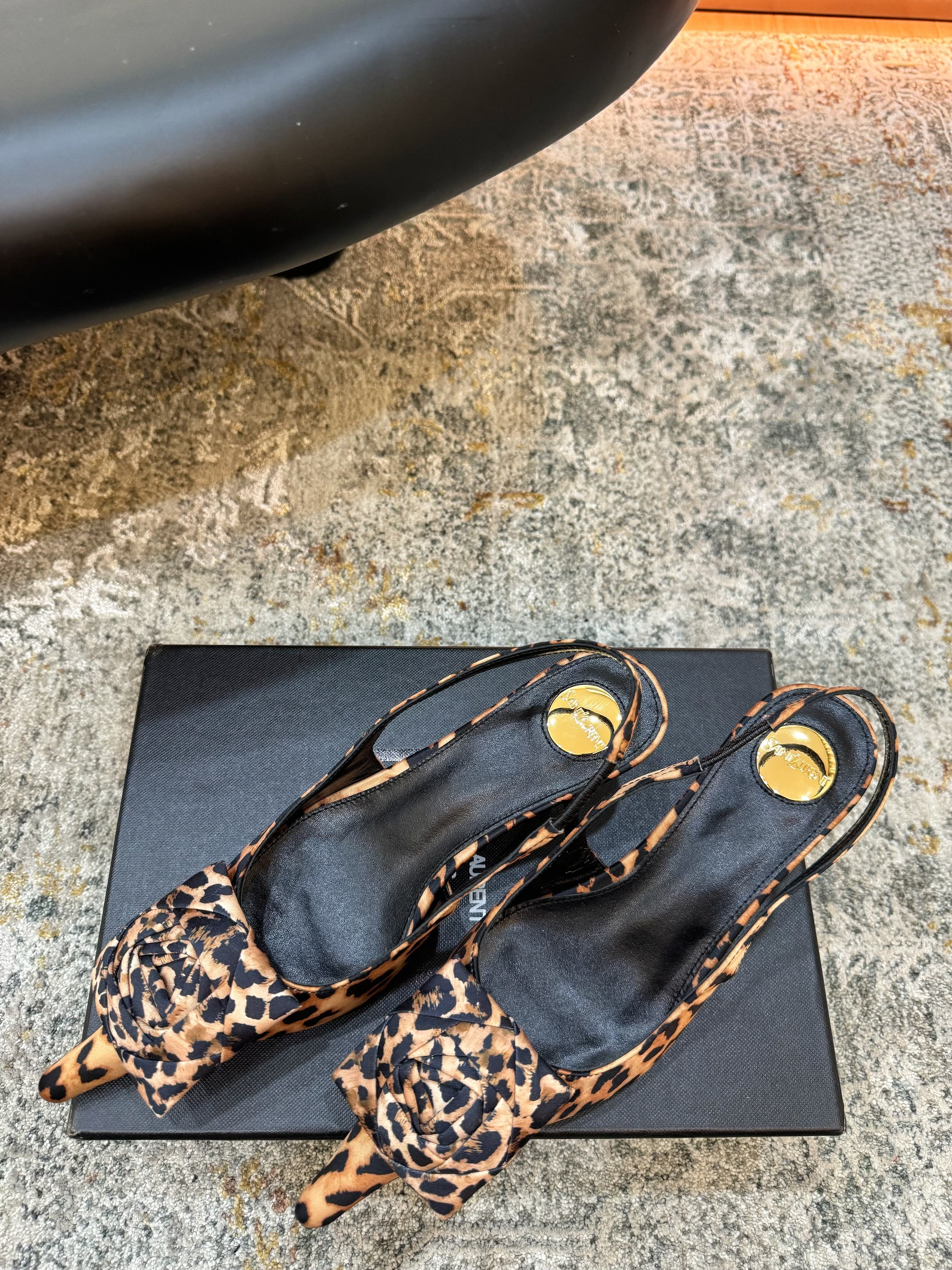 YSL Dakota Pumps 50mm Leopard Printed Satin 637208