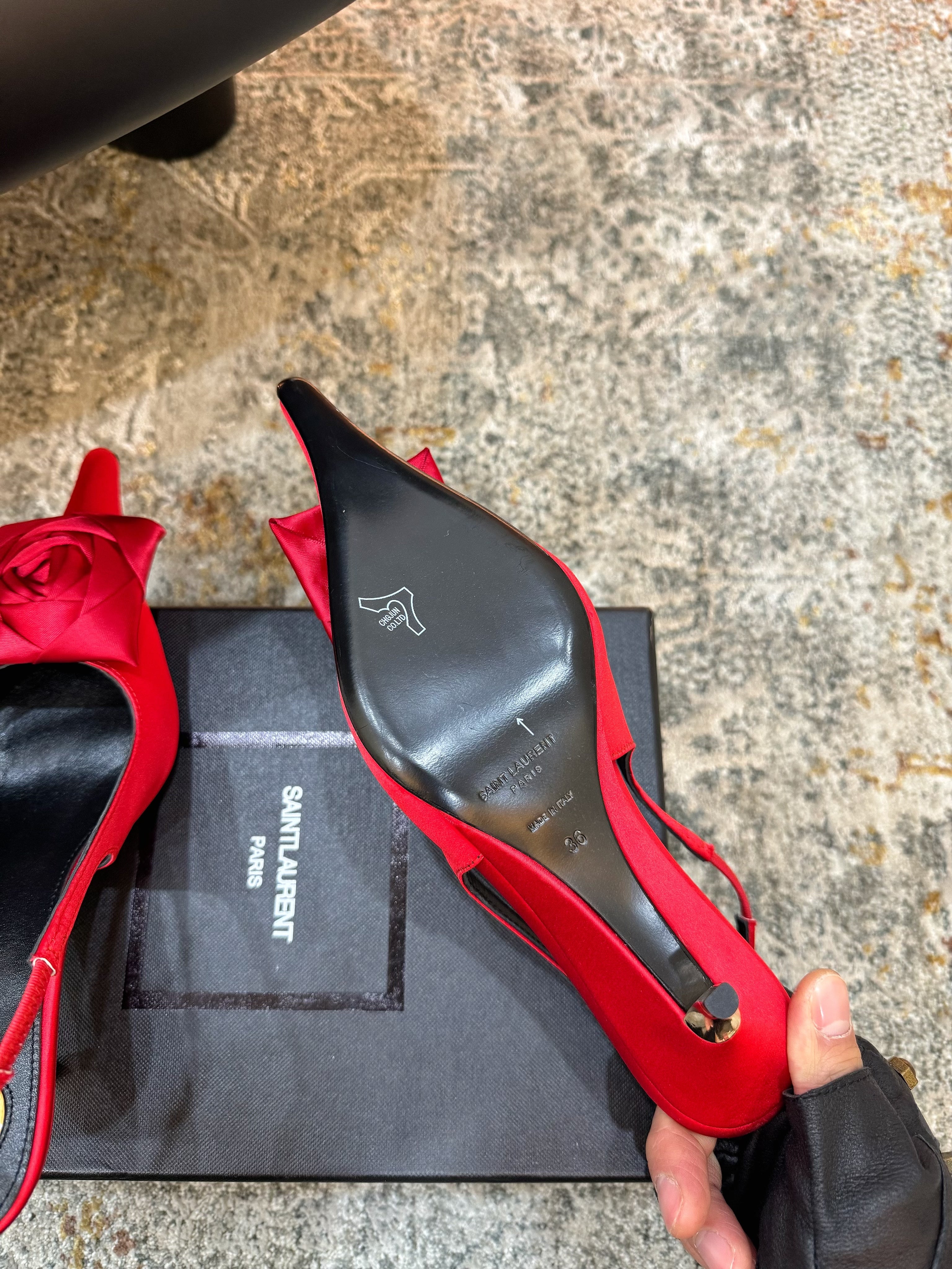 YSL Dakota Pumps 50mm Red Satin 637211