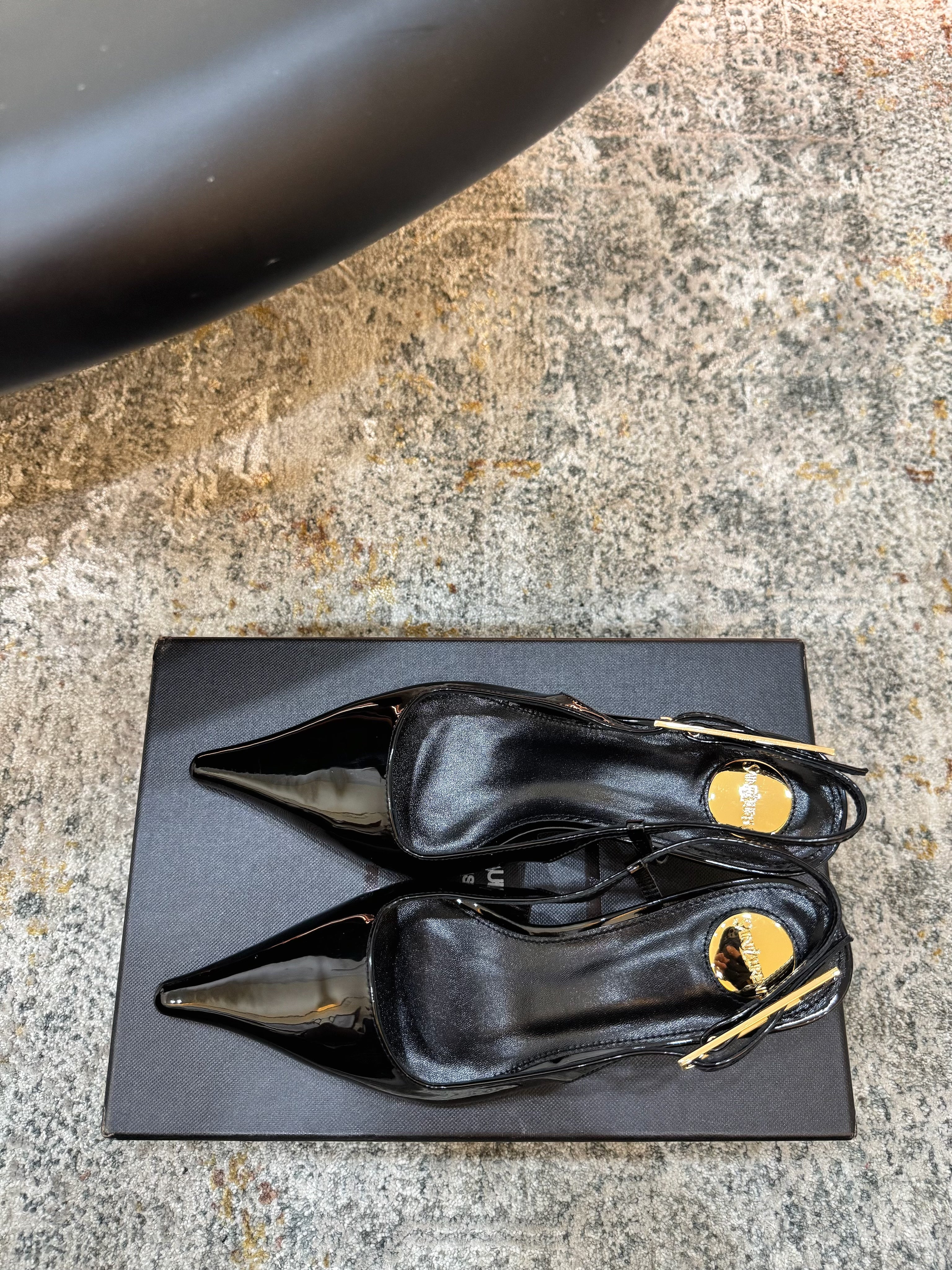 YSL Anne-Marie Slingback 8cm Black Patent Leather 637221