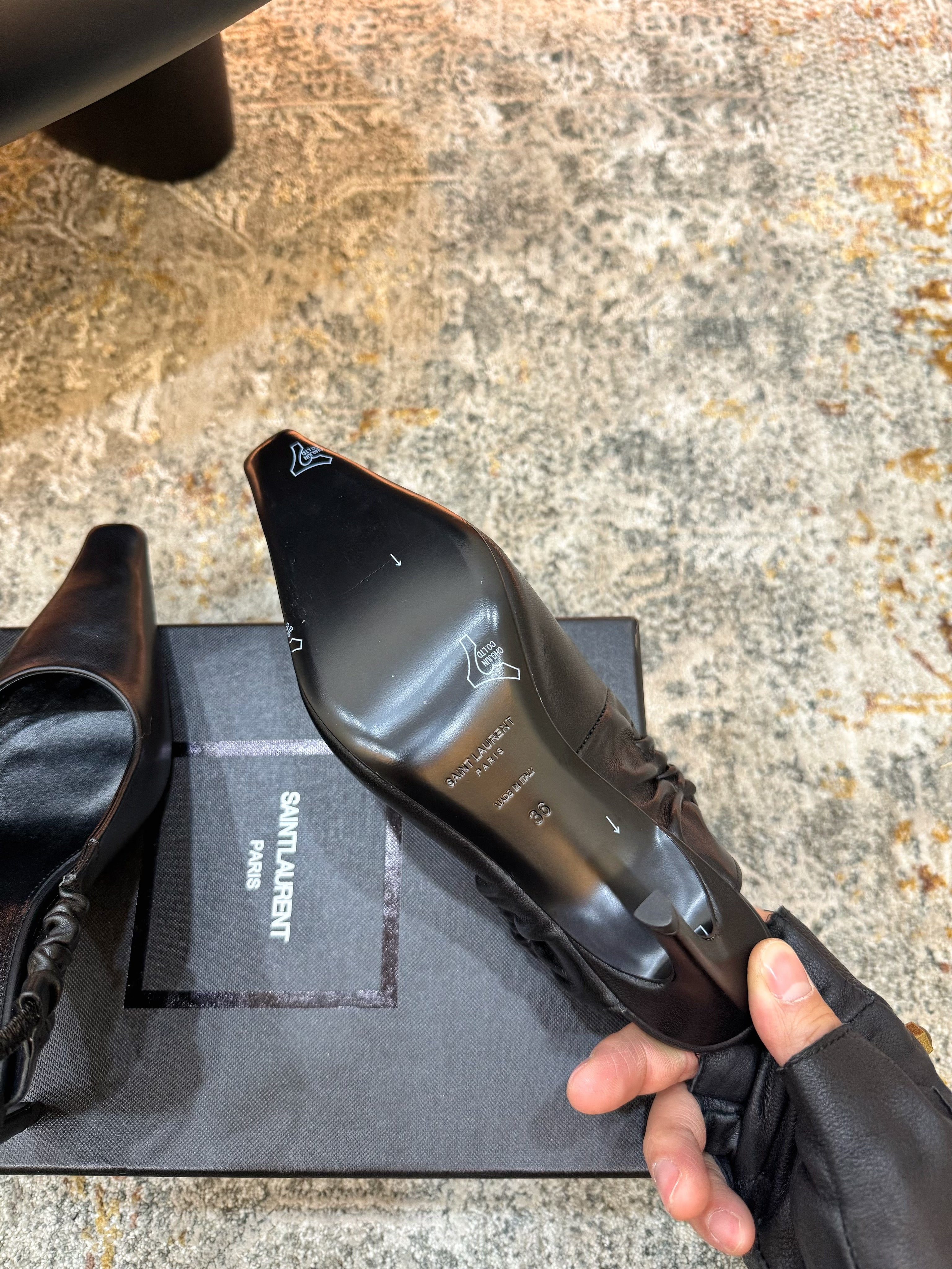 YSL Anne-Marie Slingback 8cm Black Sheepskin 637227