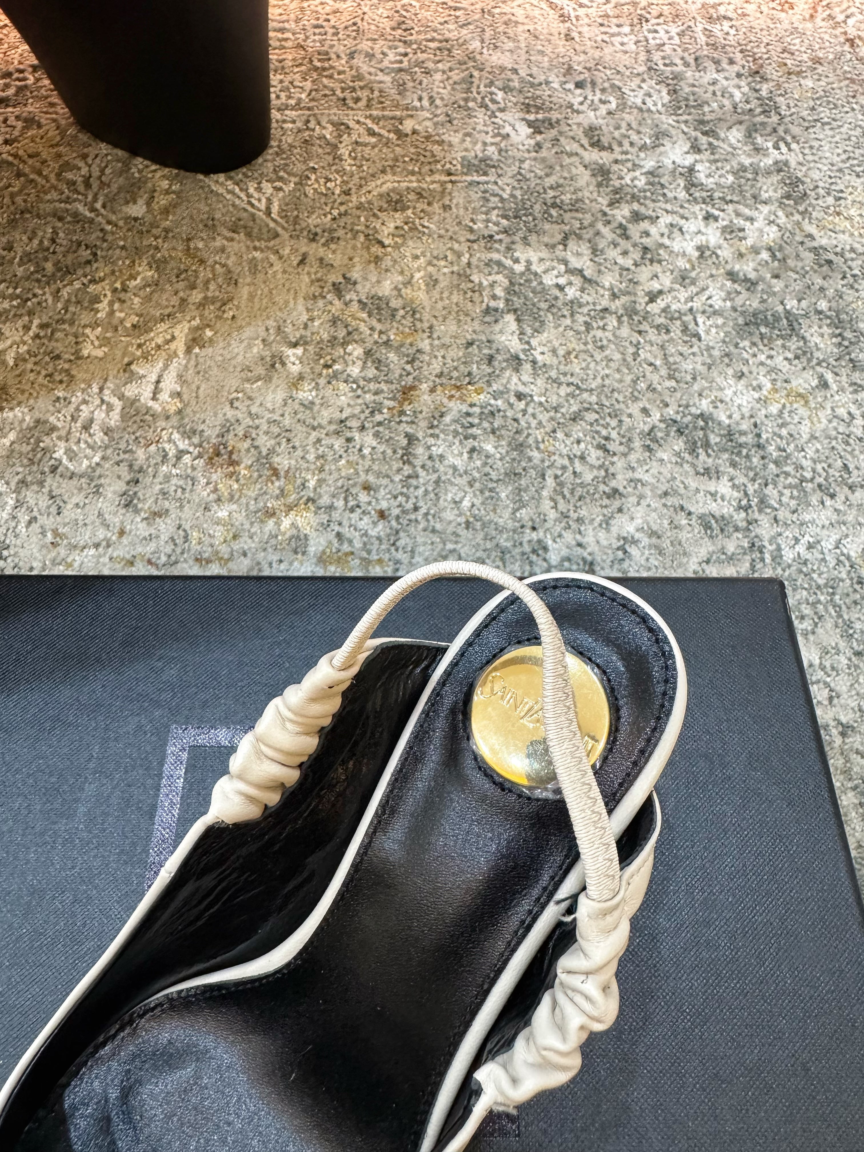 YSL Anne-Marie Slingback 8cm White Sheepskin Silk 637228