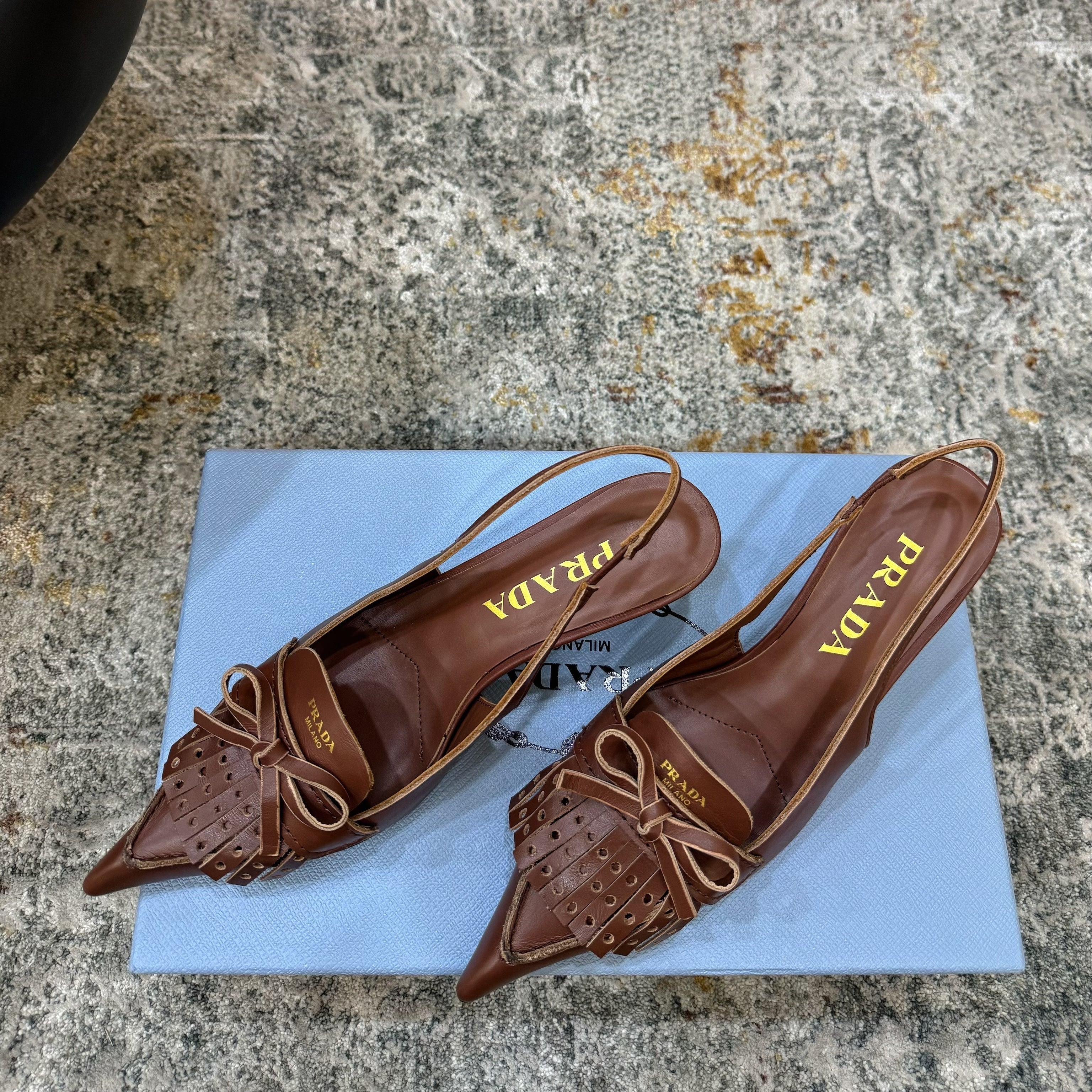 Prada 26s Slingback 6cm Coffee Cowhide 804086