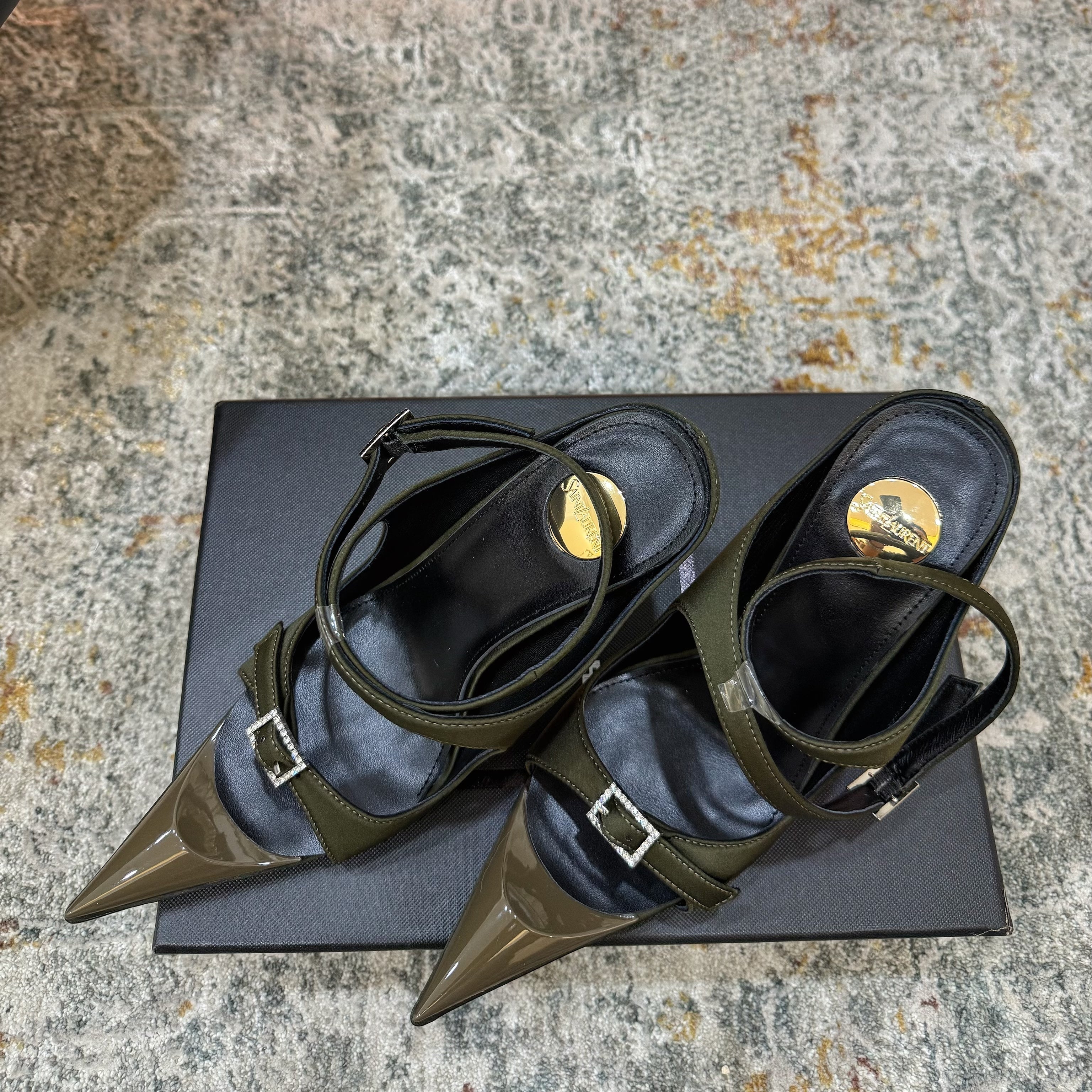 YSL 26FW Sandal 10.5cm Olive Silk 803983