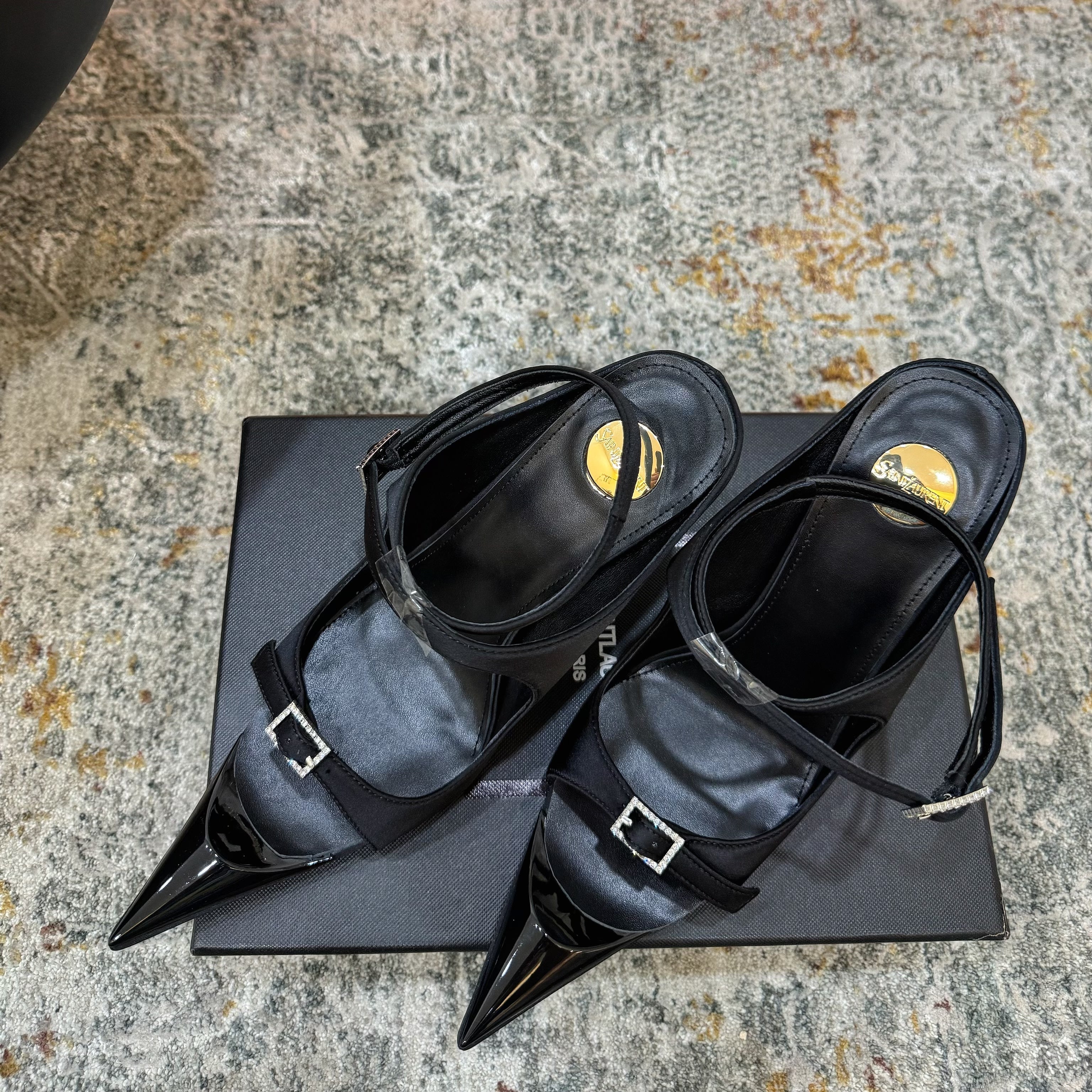 YSL 26FW Sandal 10.5cm Black Silk 803984