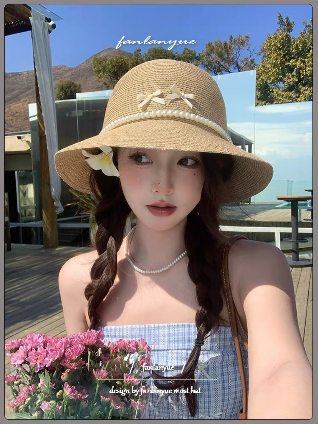 BUCKET HAT IN BEIGE RAFFIA MIX PEARL