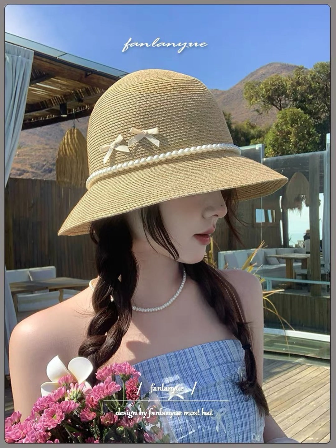 BUCKET HAT IN BEIGE RAFFIA MIX PEARL