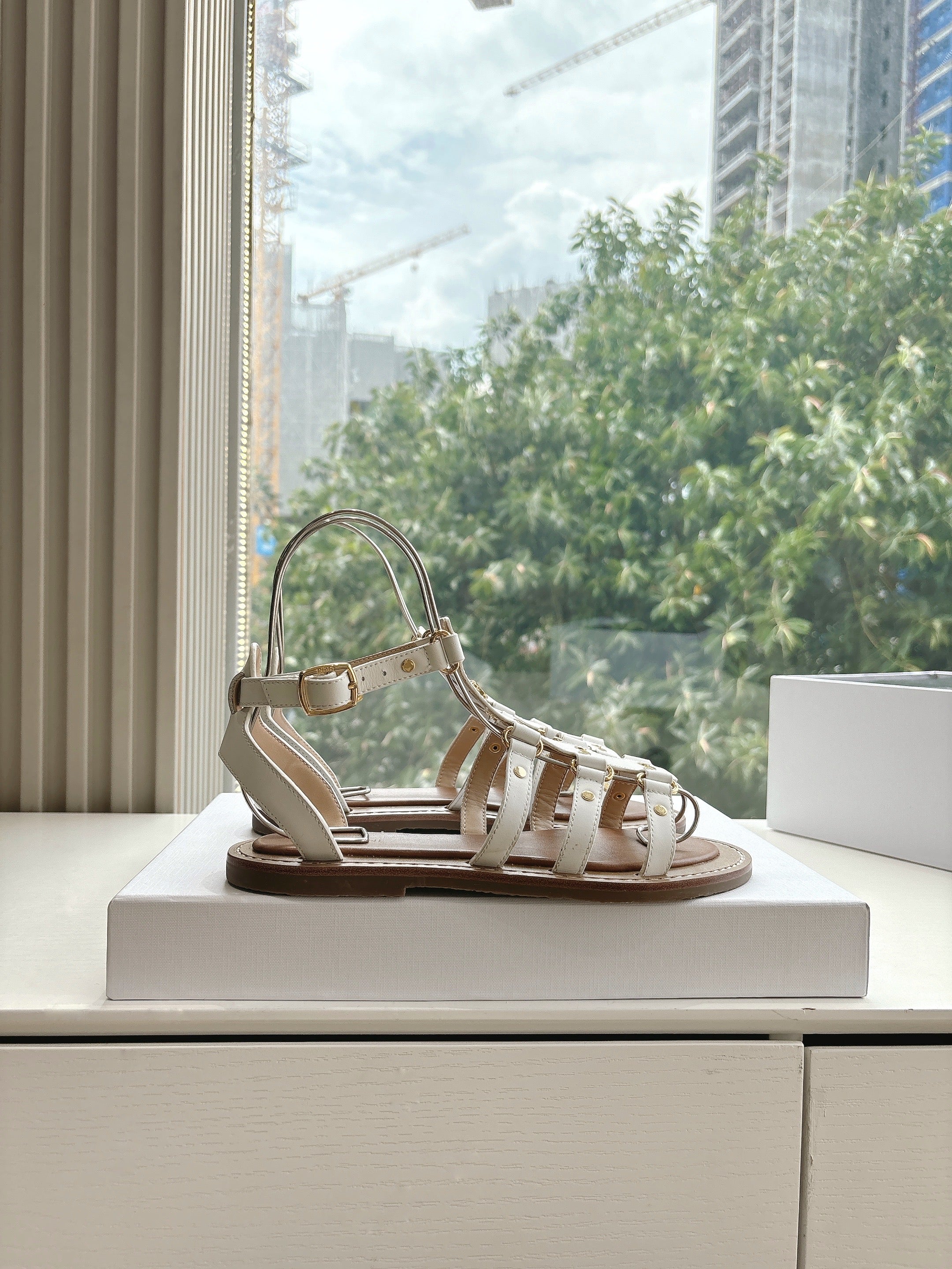 CL Lympia Gladiator Sandal In White Tan Calfskin 319898
